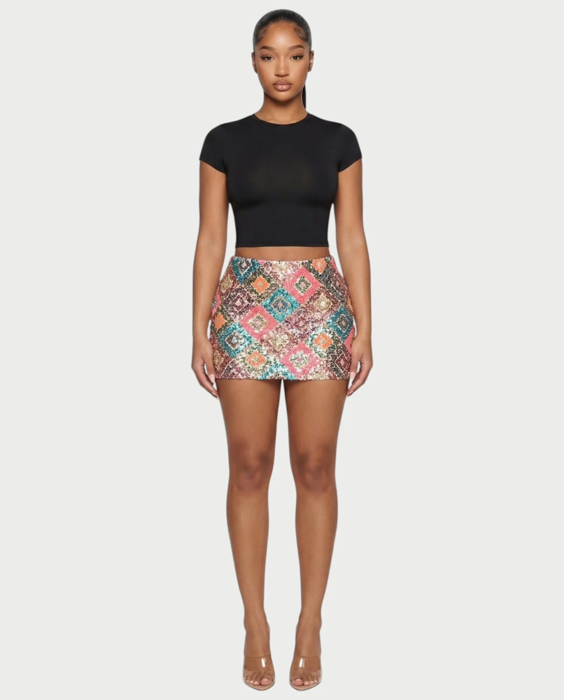 AMERA Sequin Diamond Pattern Mini Skirt - Image 4
