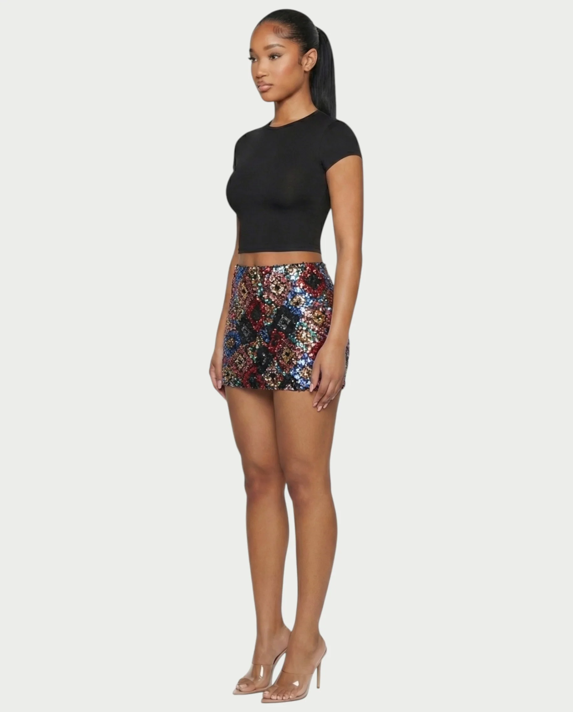 AMERA Sequin Diamond Pattern Mini Skirt - Image 43