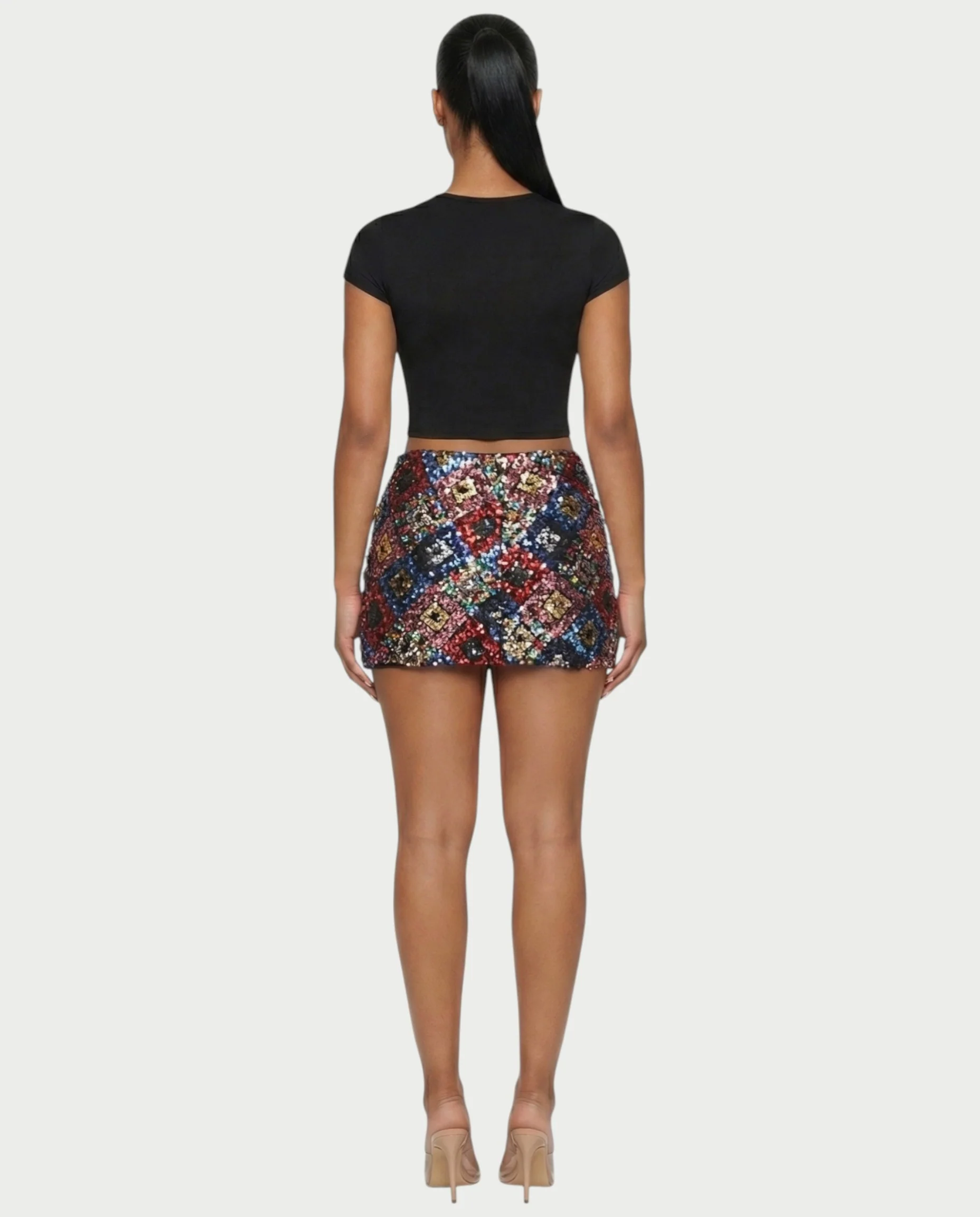 AMERA Sequin Diamond Pattern Mini Skirt - Image 45