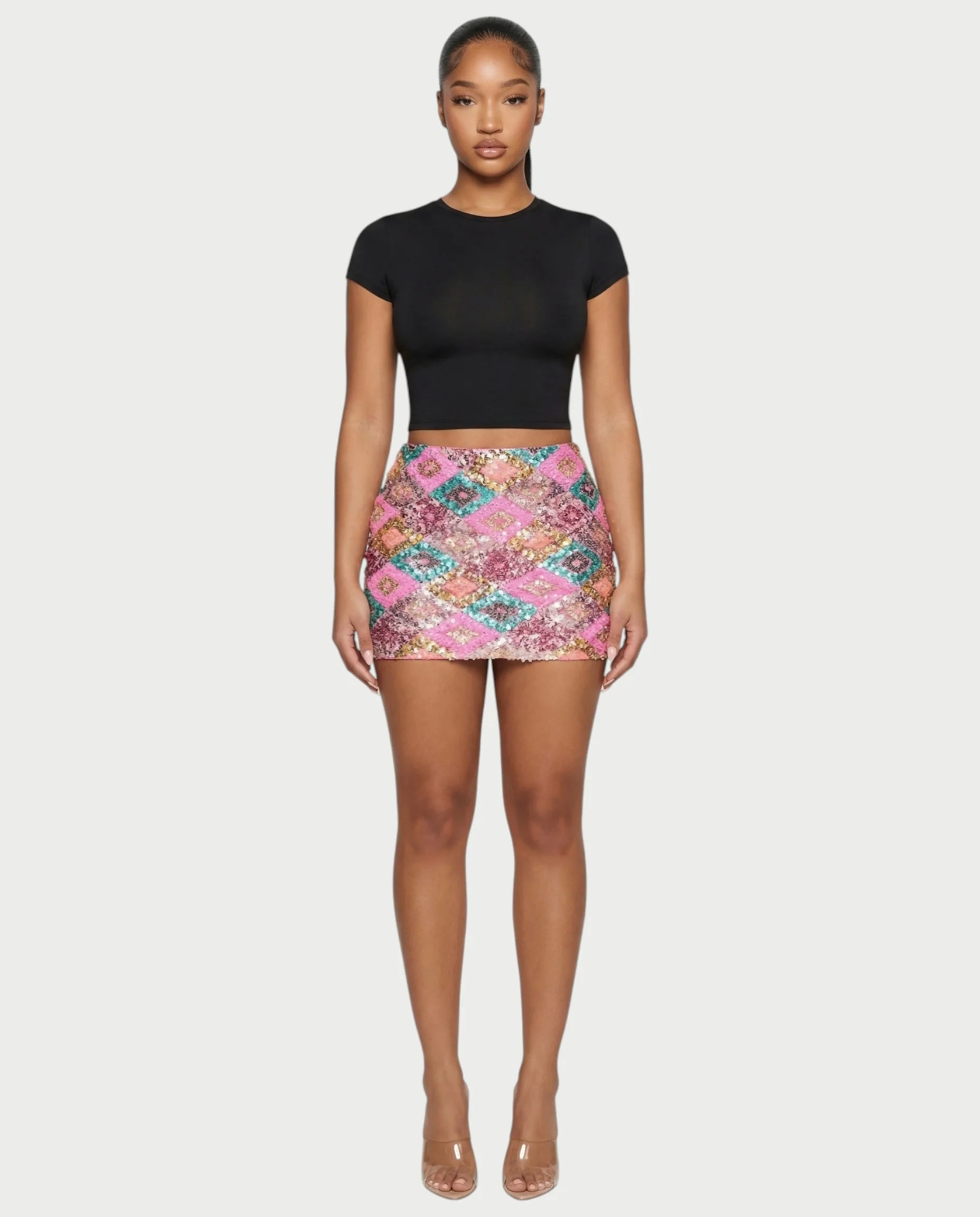 AMERA Sequin Diamond Pattern Mini Skirt - Image 9