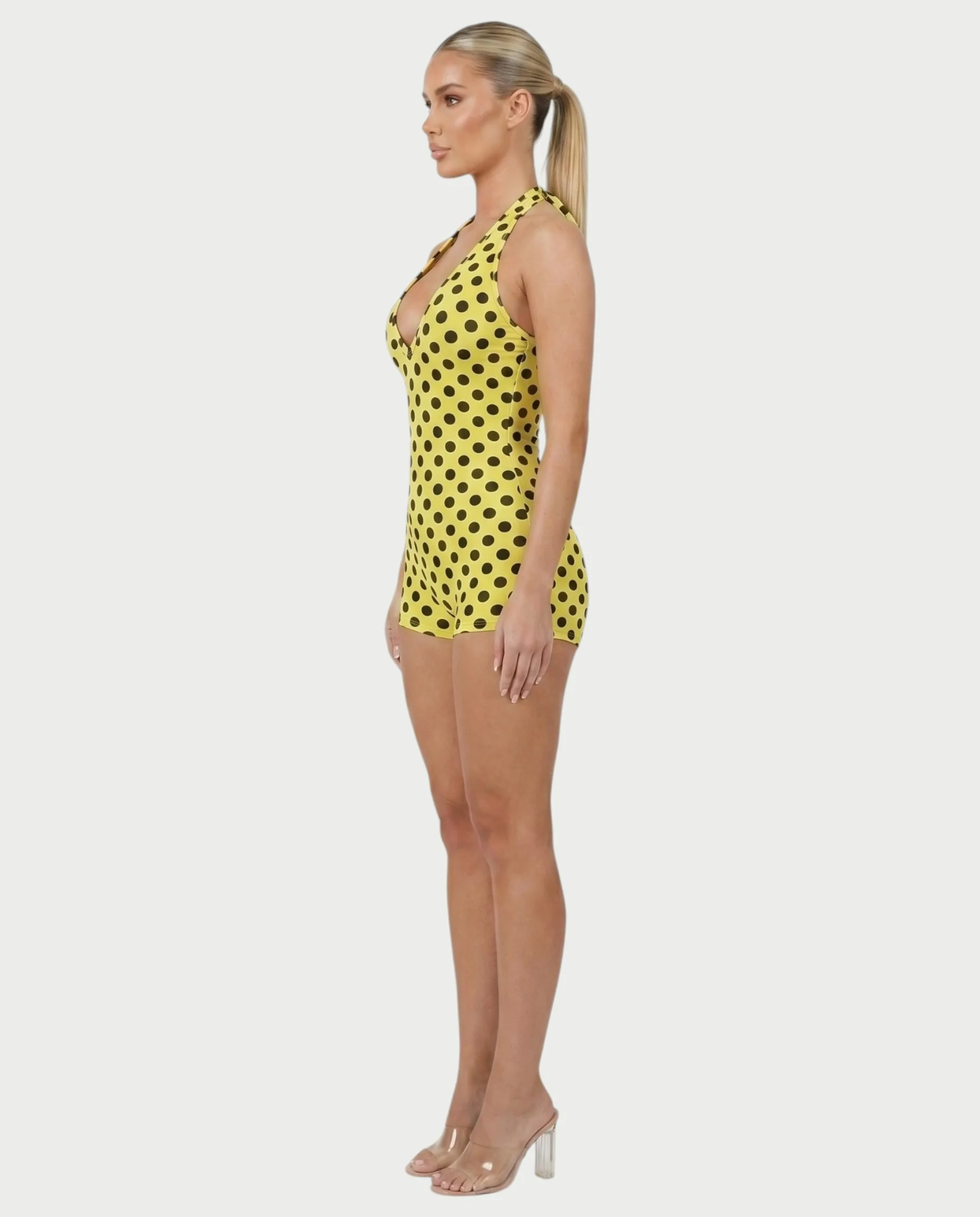 AMESA Retro Polka Dot Halter Tie Romper - Image 3