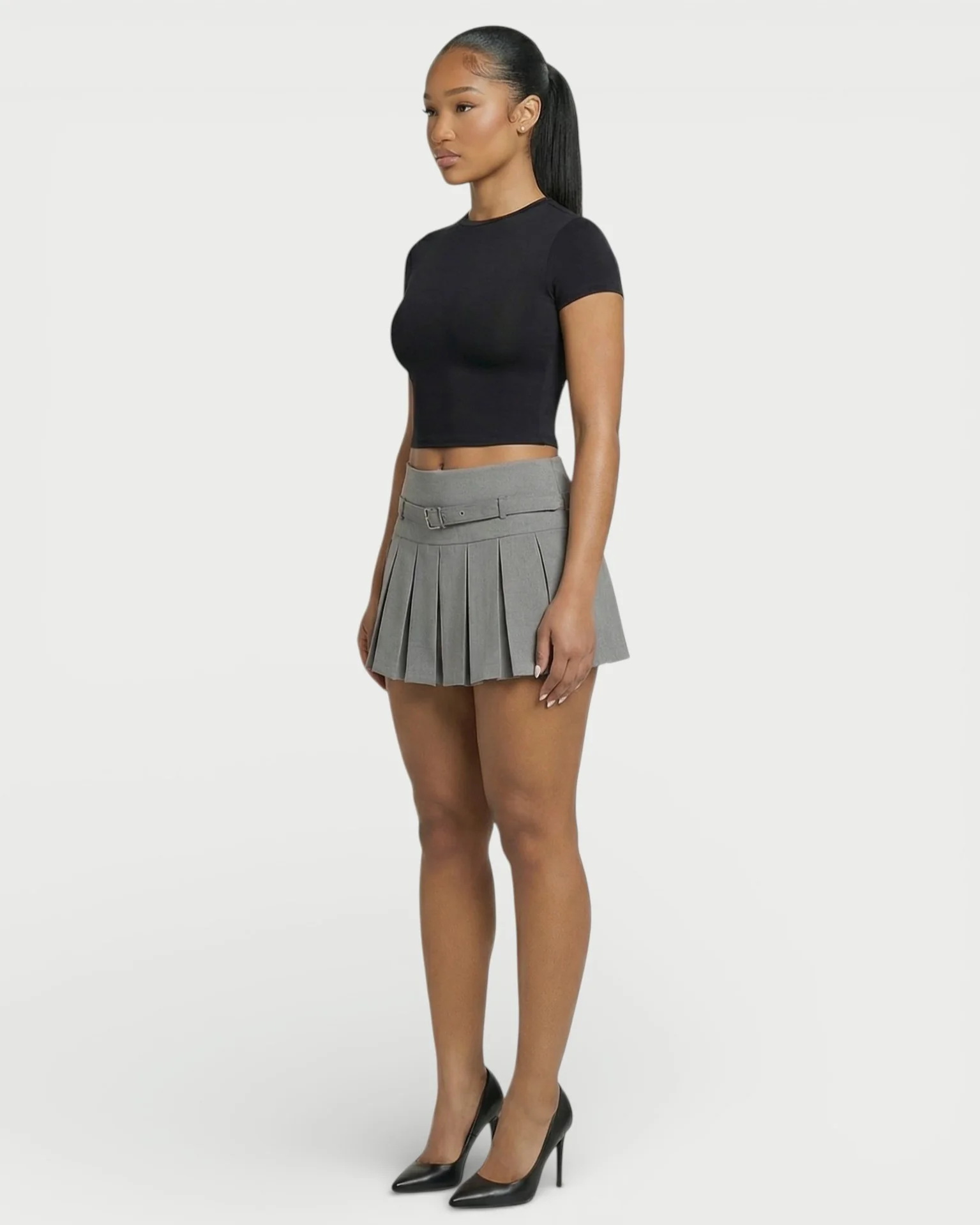ANARA High-Waist Belted Pleated Mini Skirt - Image 13