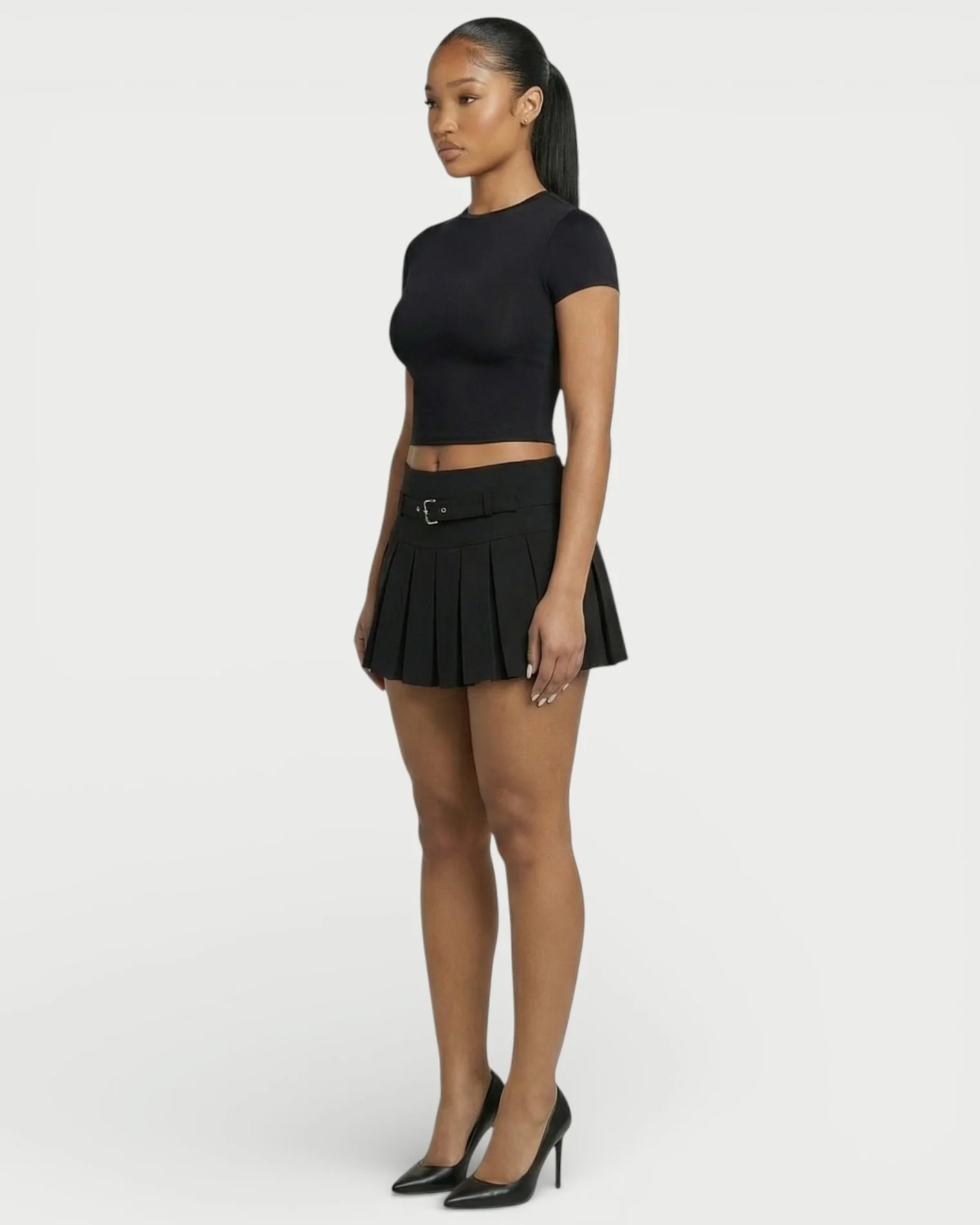 ANARA High-Waist Belted Pleated Mini Skirt - Image 18