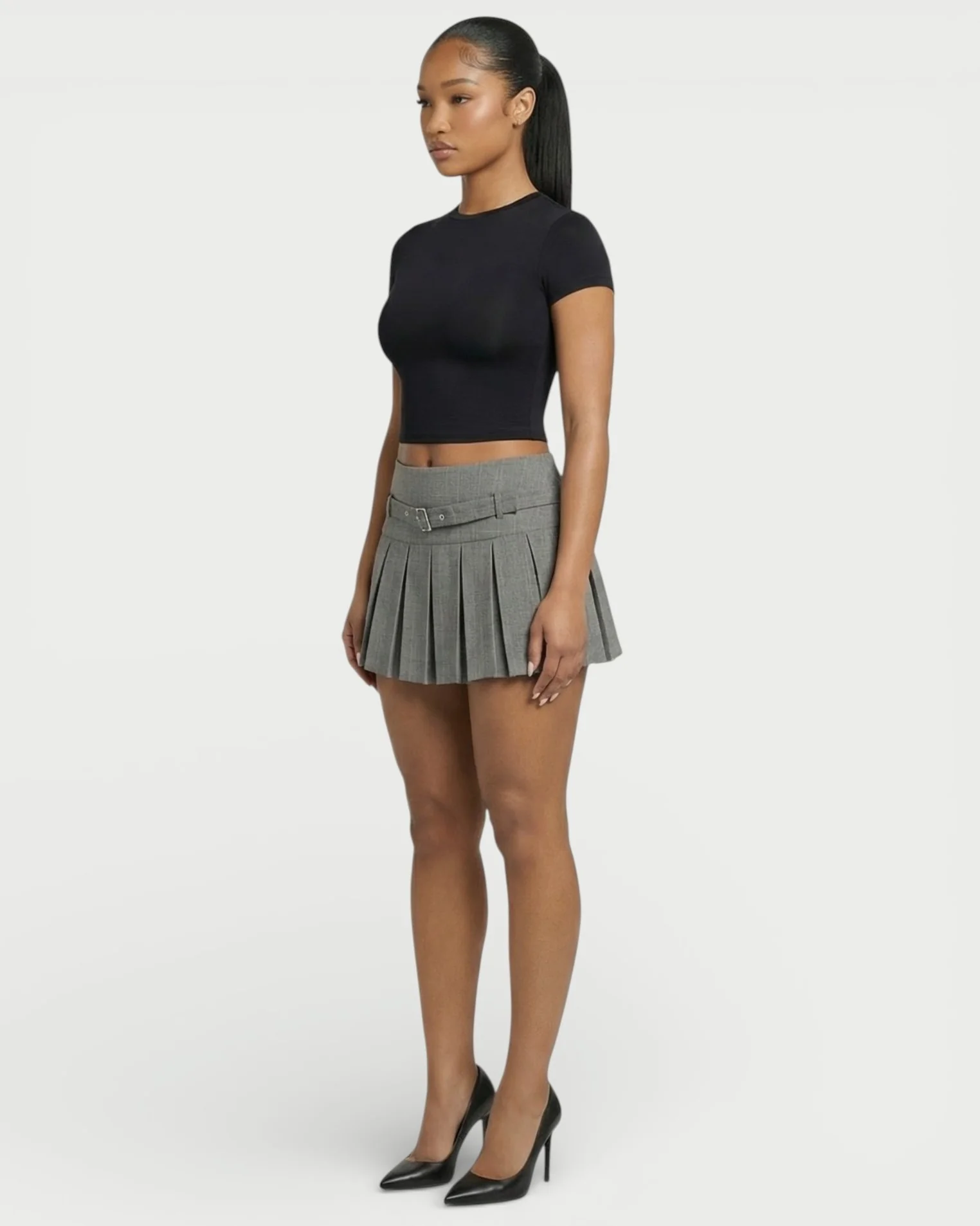 ANARA High-Waist Belted Pleated Mini Skirt - Image 3