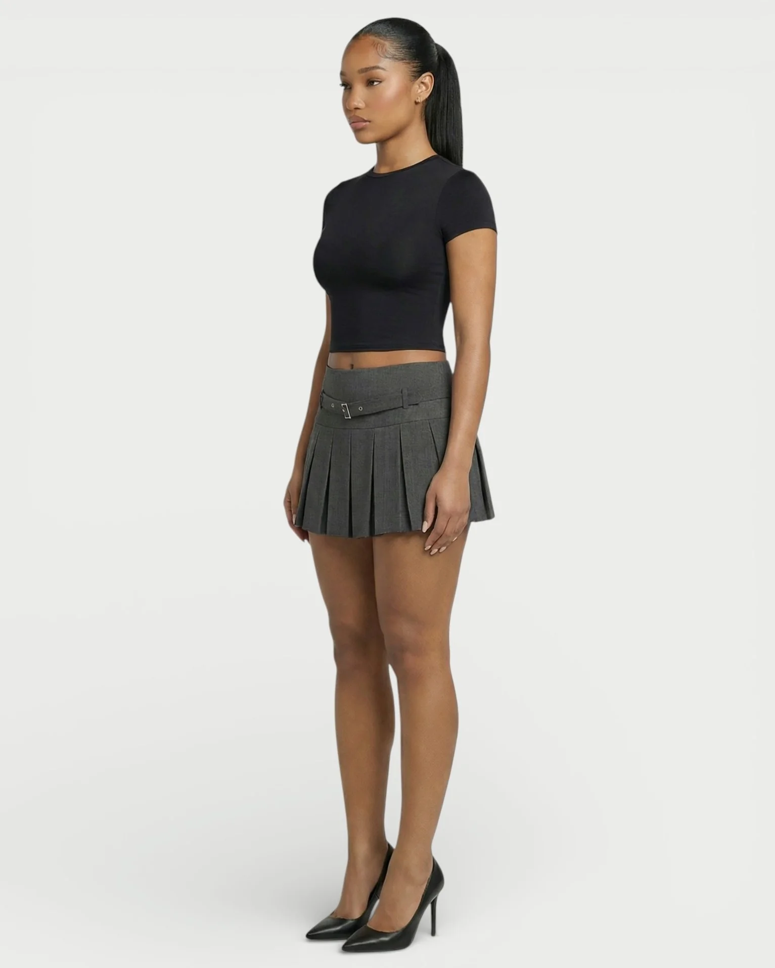 ANARA High-Waist Belted Pleated Mini Skirt - Image 8