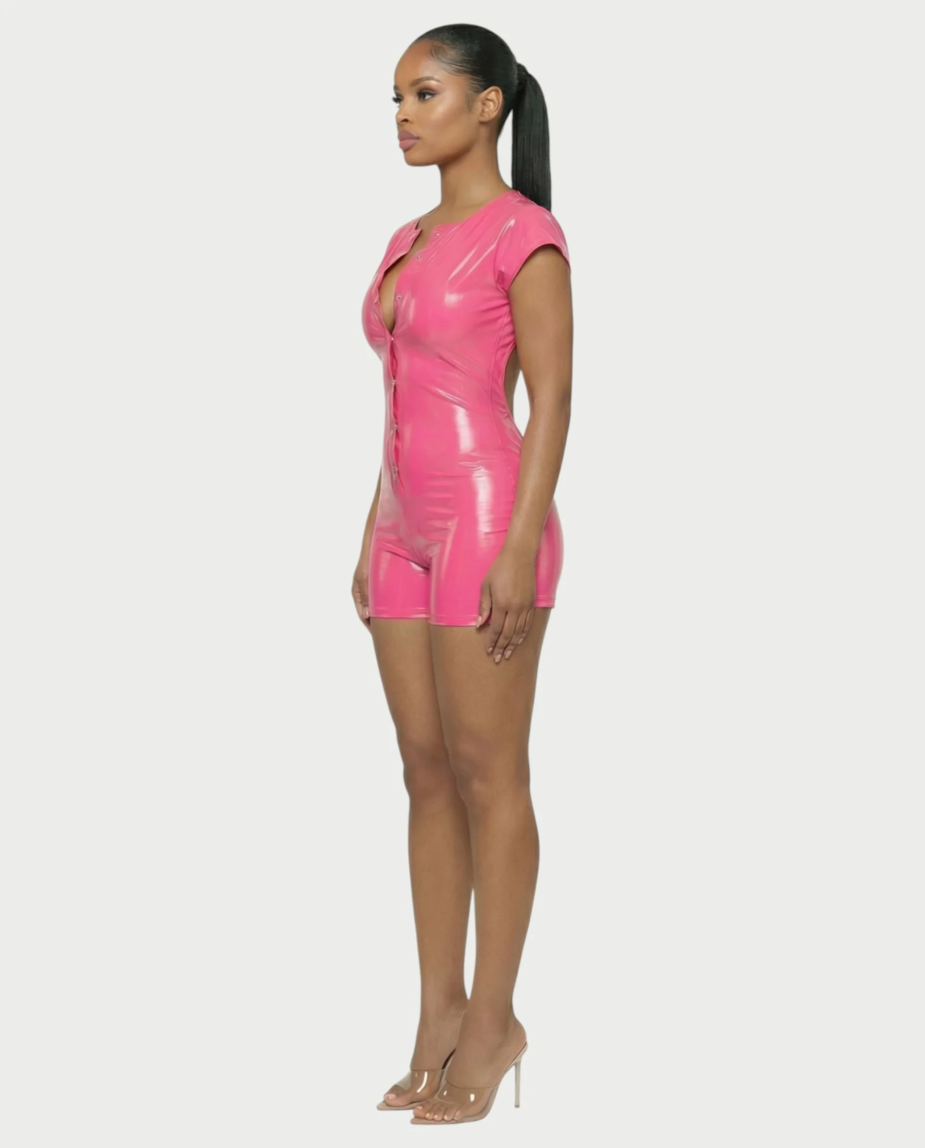 ANGELA Faux Leather Backless Romper - Image 3