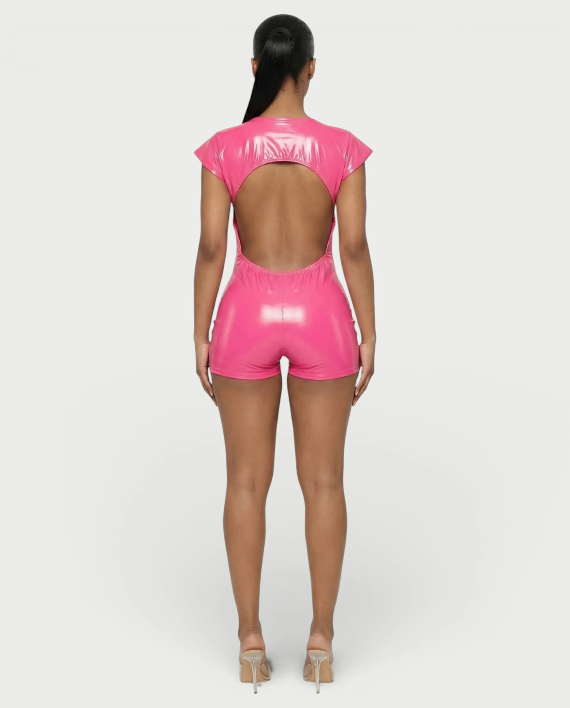 ANGELA Faux Leather Backless Romper - Image 4