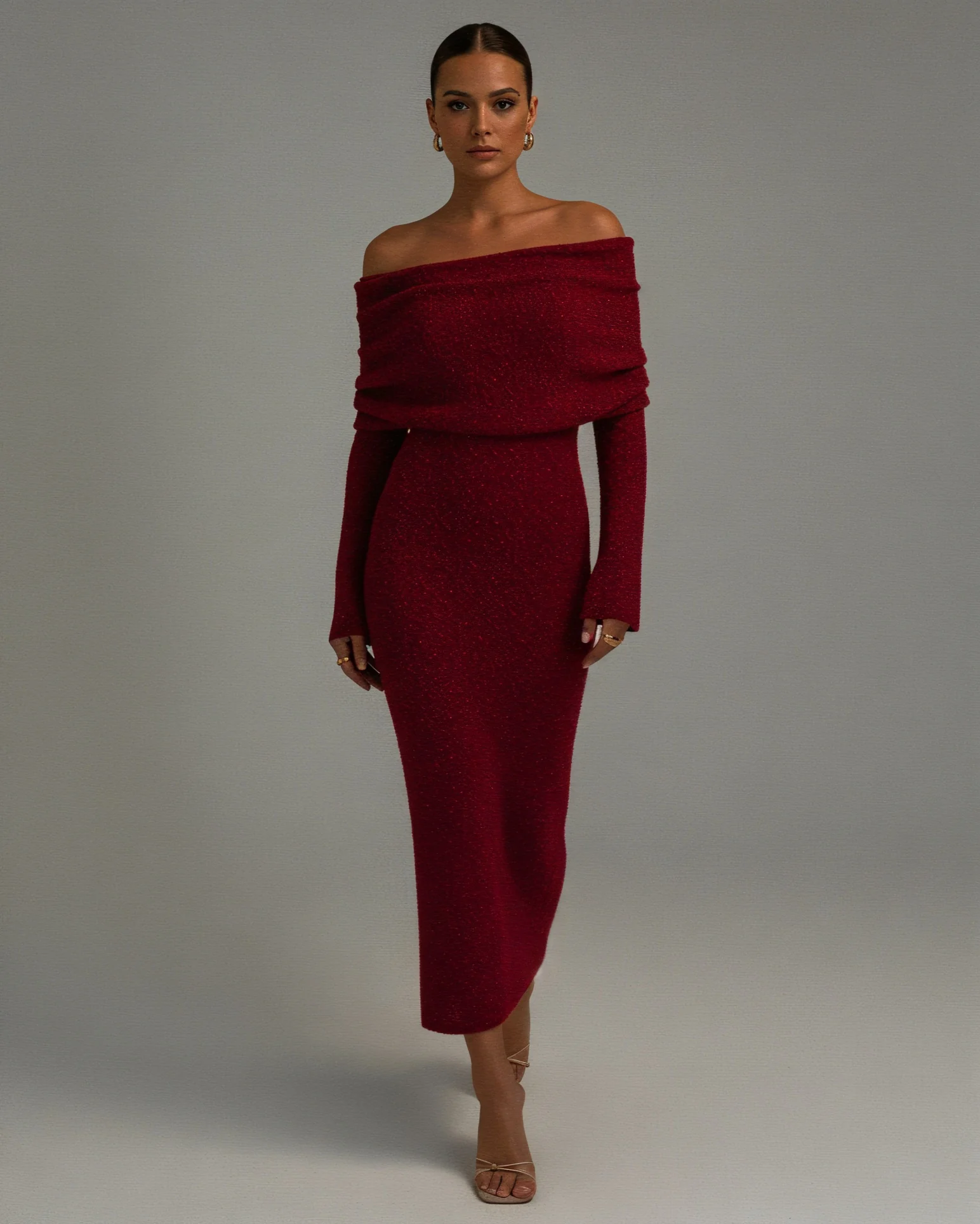 ANGELICA Knit Off-Shoulder Maxi Dress - Image 9