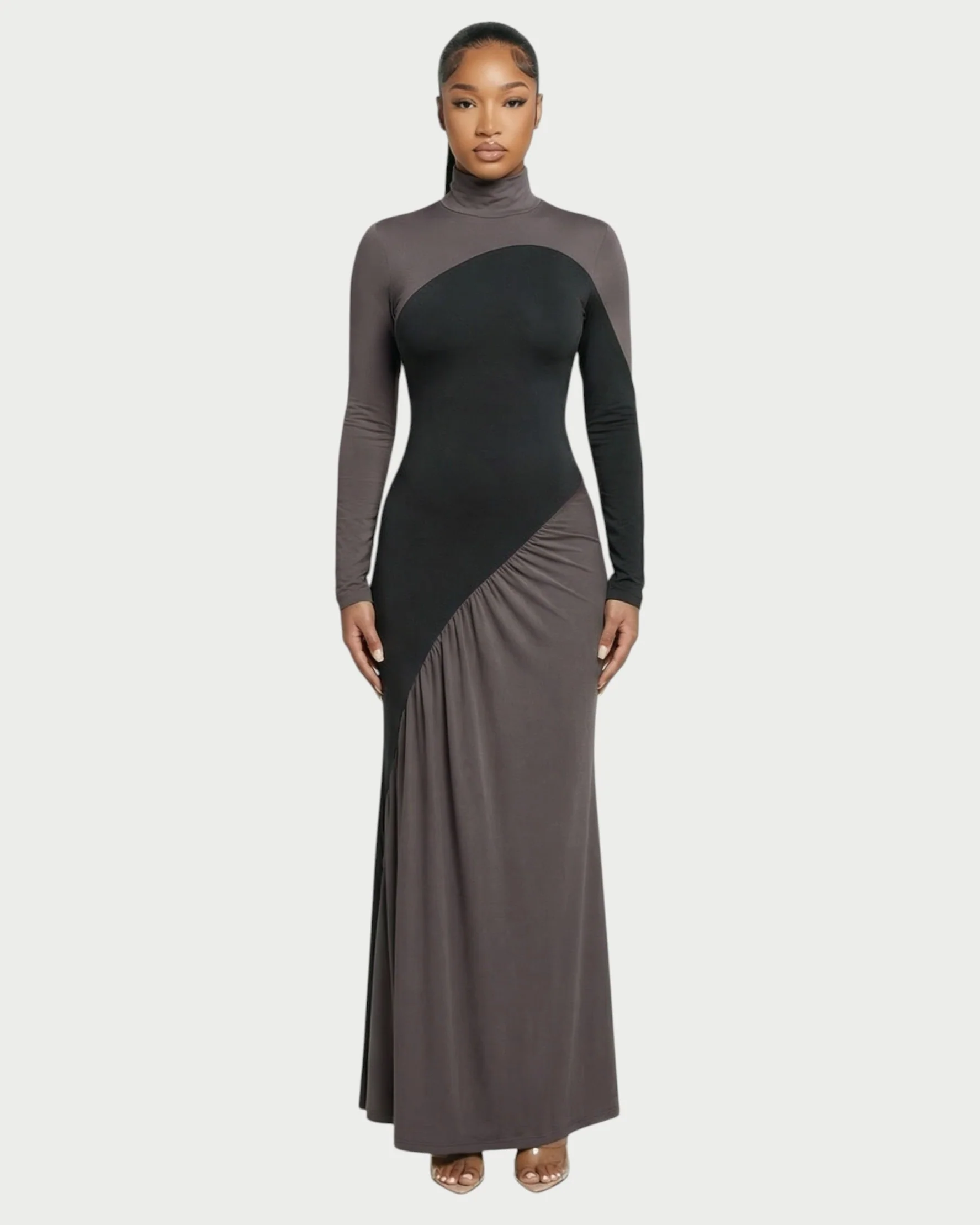 ANINA Contrast Panel Long-Sleeve Maxi Dress - Image 11