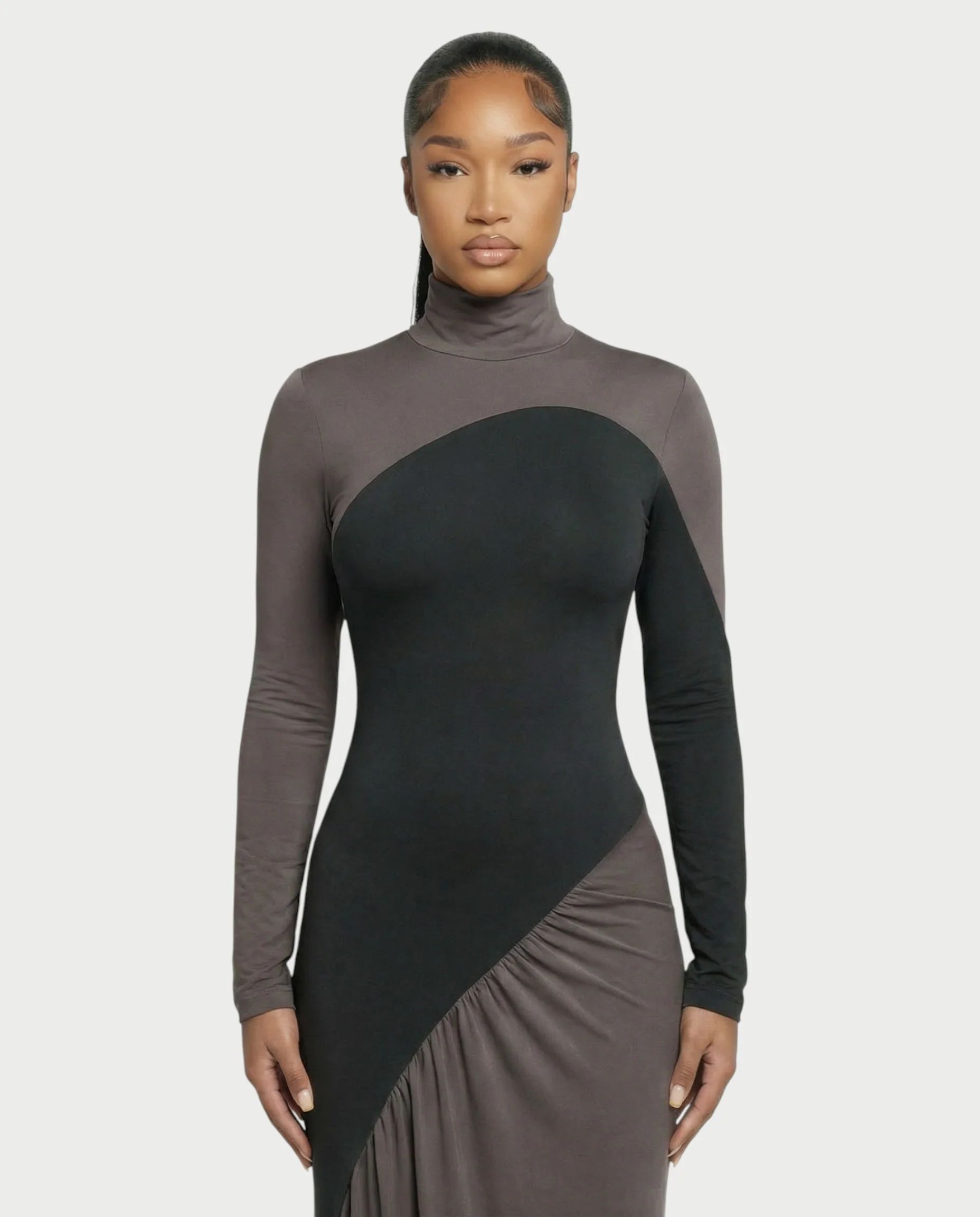 ANINA Contrast Panel Long-Sleeve Maxi Dress - Image 12
