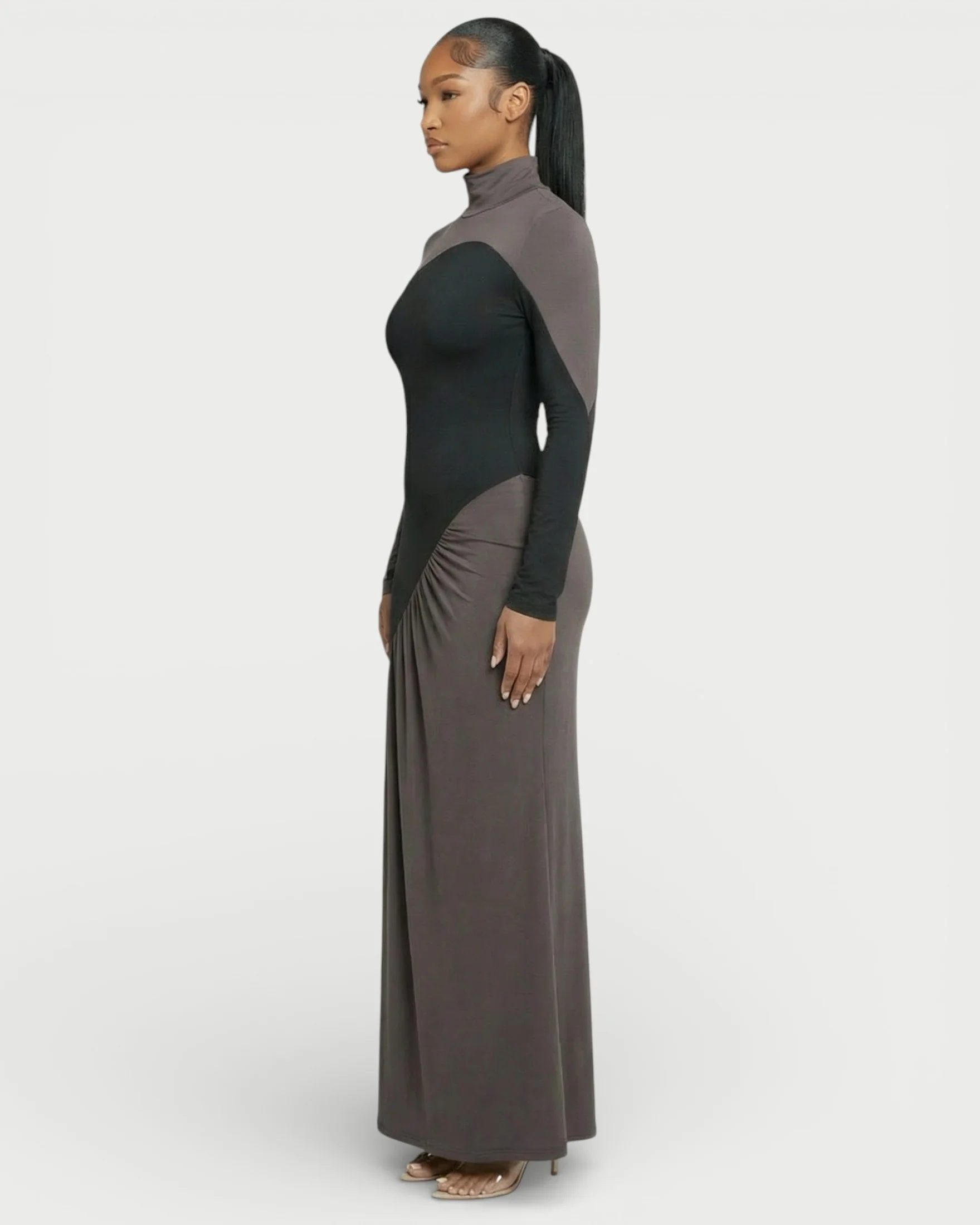 ANINA Contrast Panel Long-Sleeve Maxi Dress - Image 13