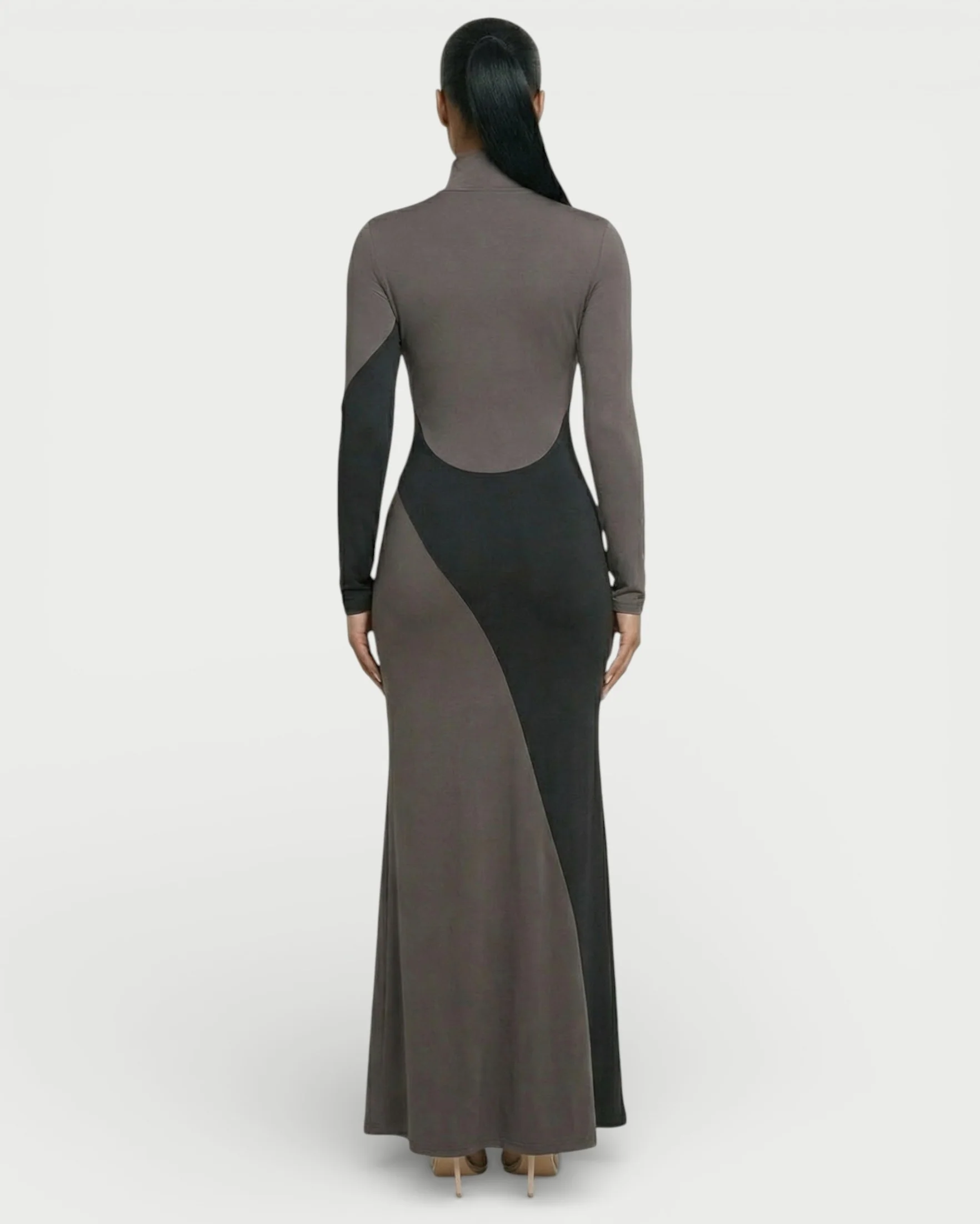 ANINA Contrast Panel Long-Sleeve Maxi Dress - Image 14