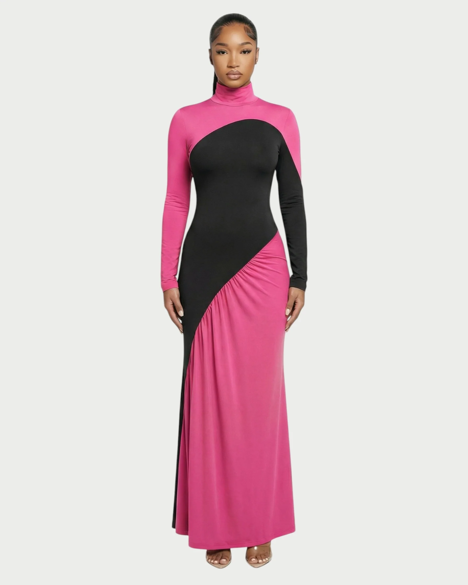 ANINA Contrast Panel Long-Sleeve Maxi Dress - Image 16