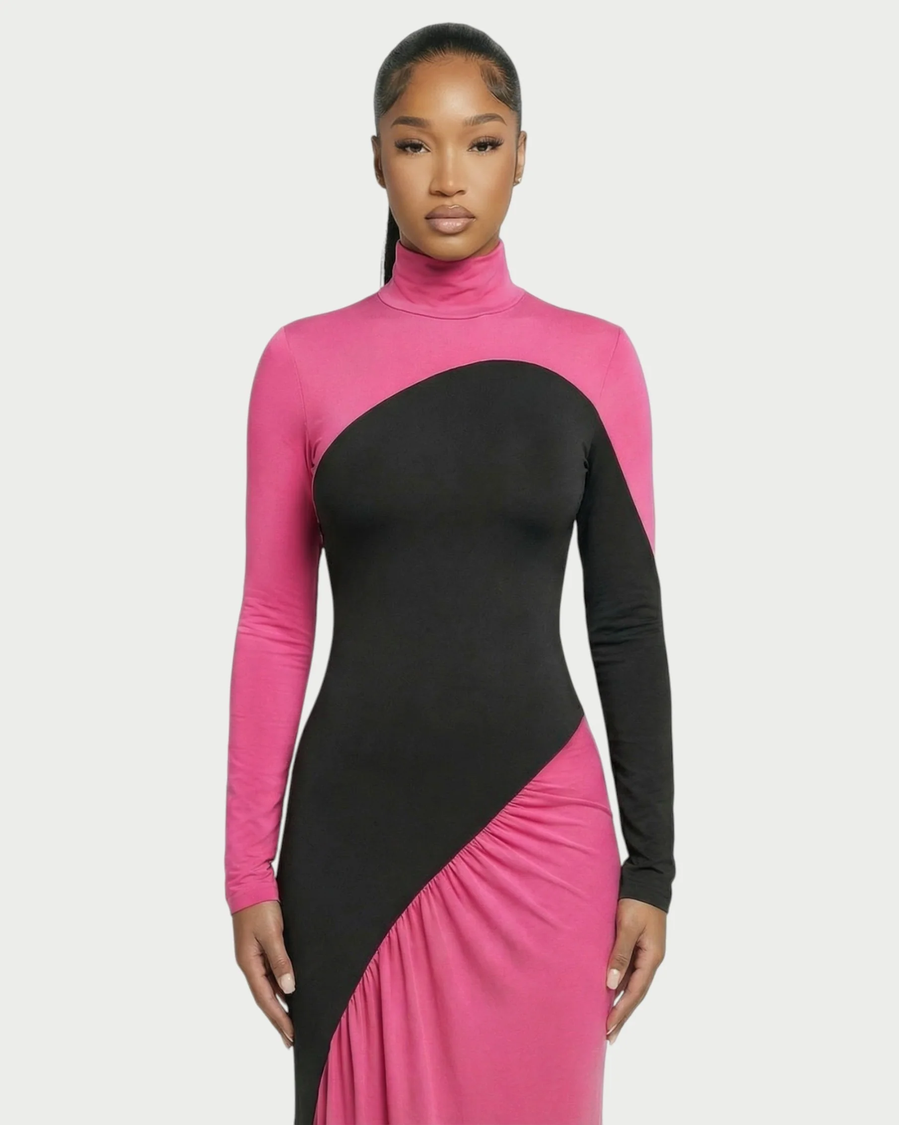 ANINA Contrast Panel Long-Sleeve Maxi Dress - Image 17