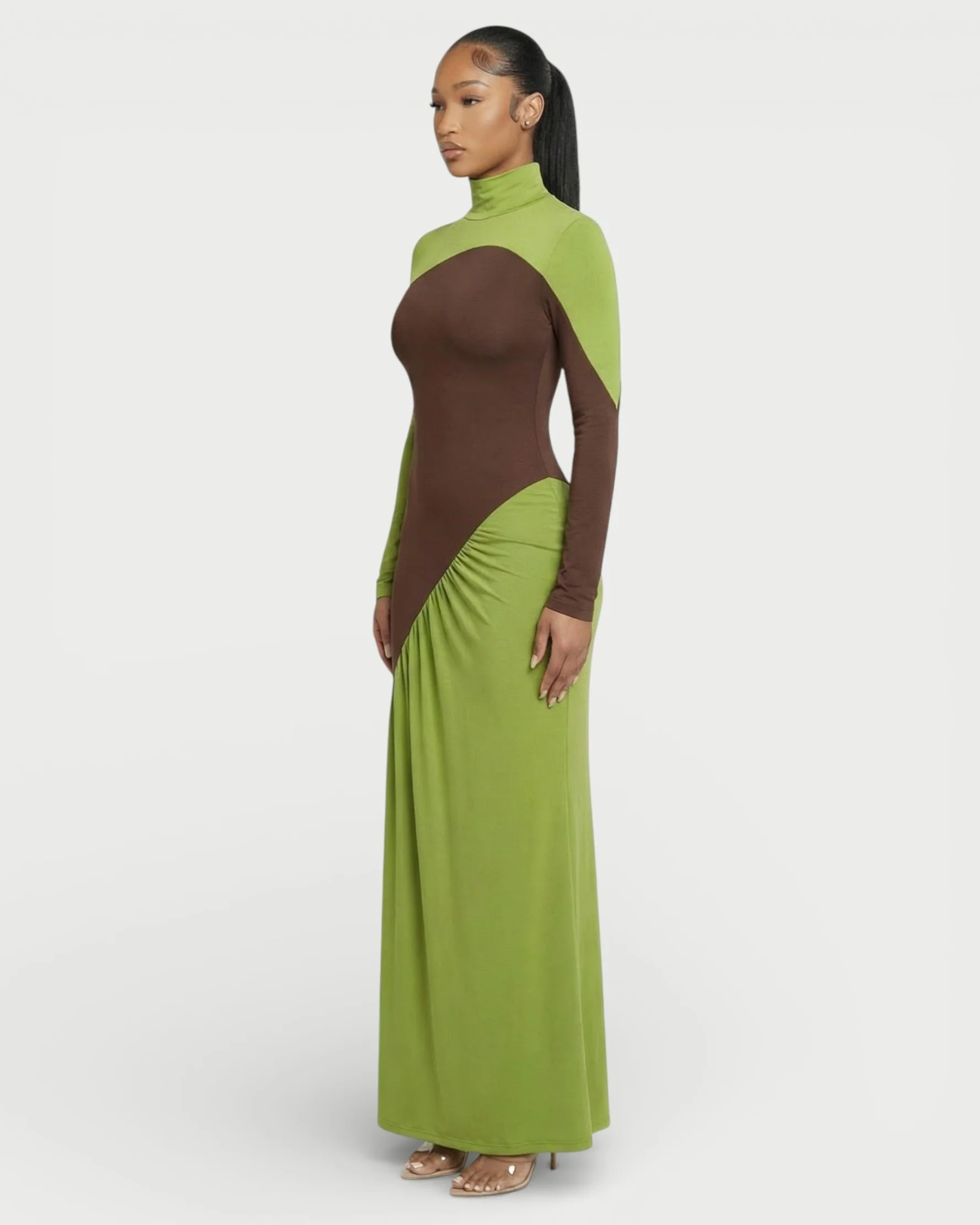 ANINA Contrast Panel Long-Sleeve Maxi Dress - Image 3