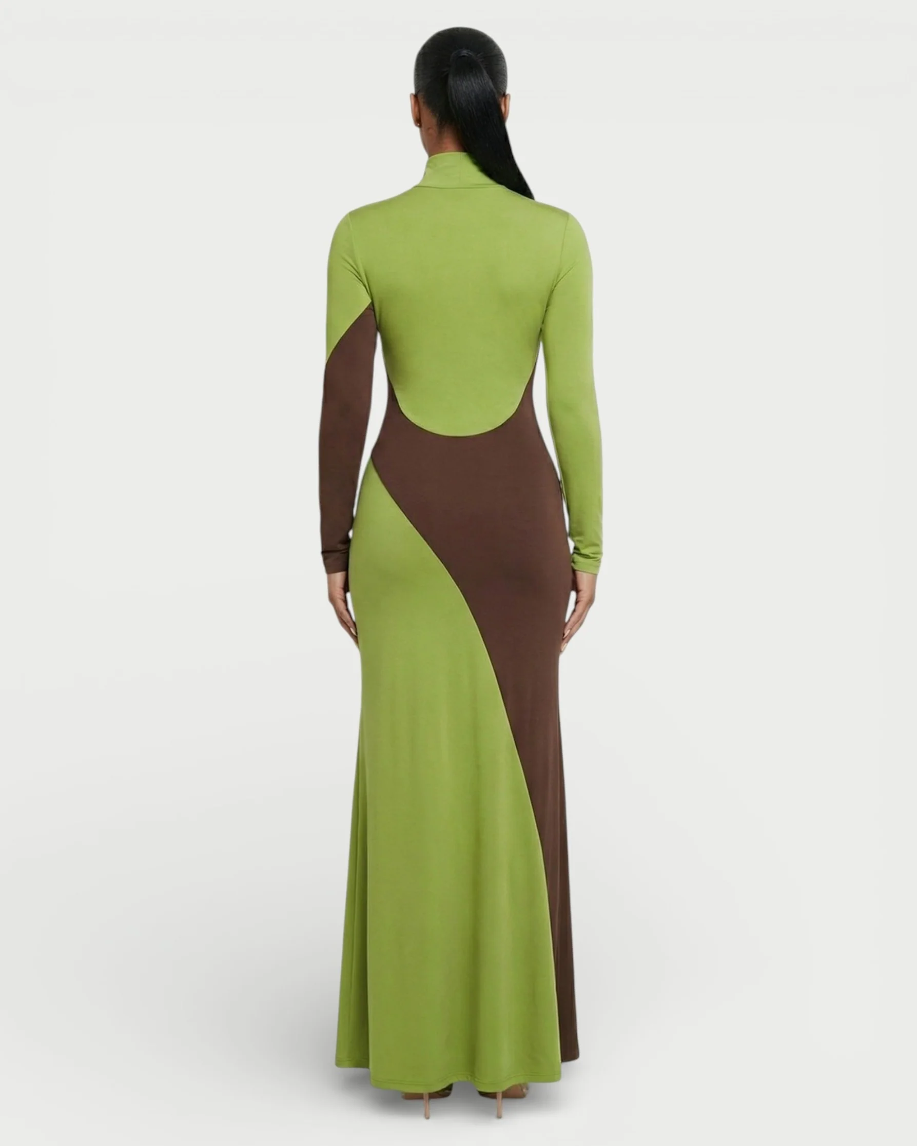 ANINA Contrast Panel Long-Sleeve Maxi Dress - Image 4