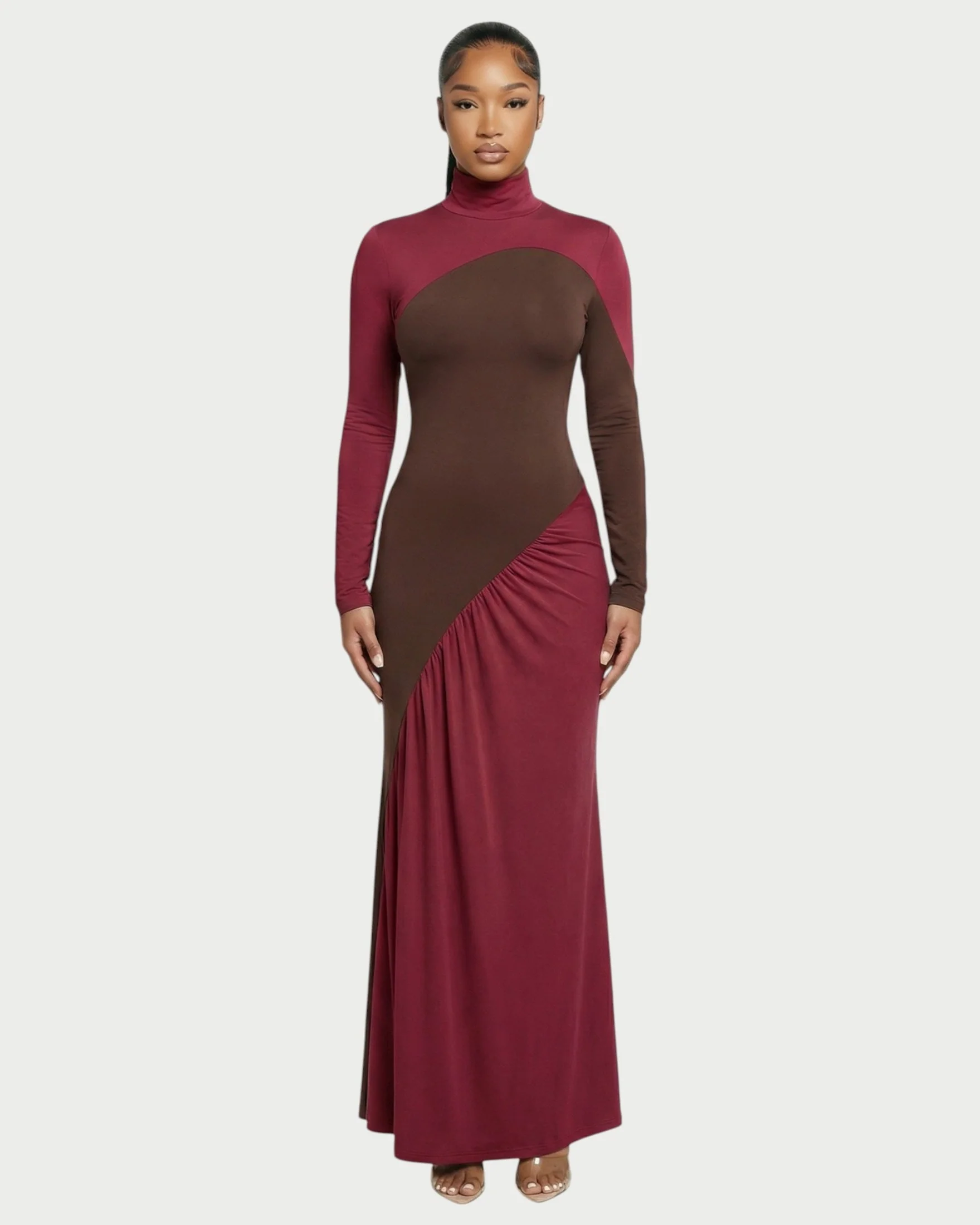 ANINA Contrast Panel Long-Sleeve Maxi Dress - Image 6