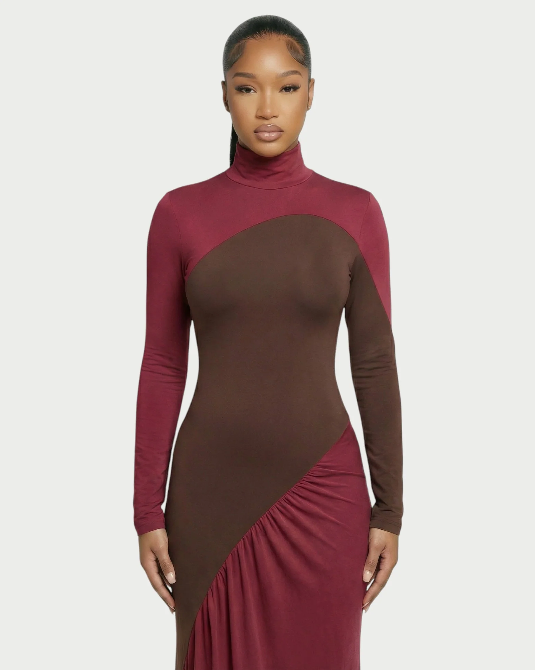 ANINA Contrast Panel Long-Sleeve Maxi Dress - Image 7