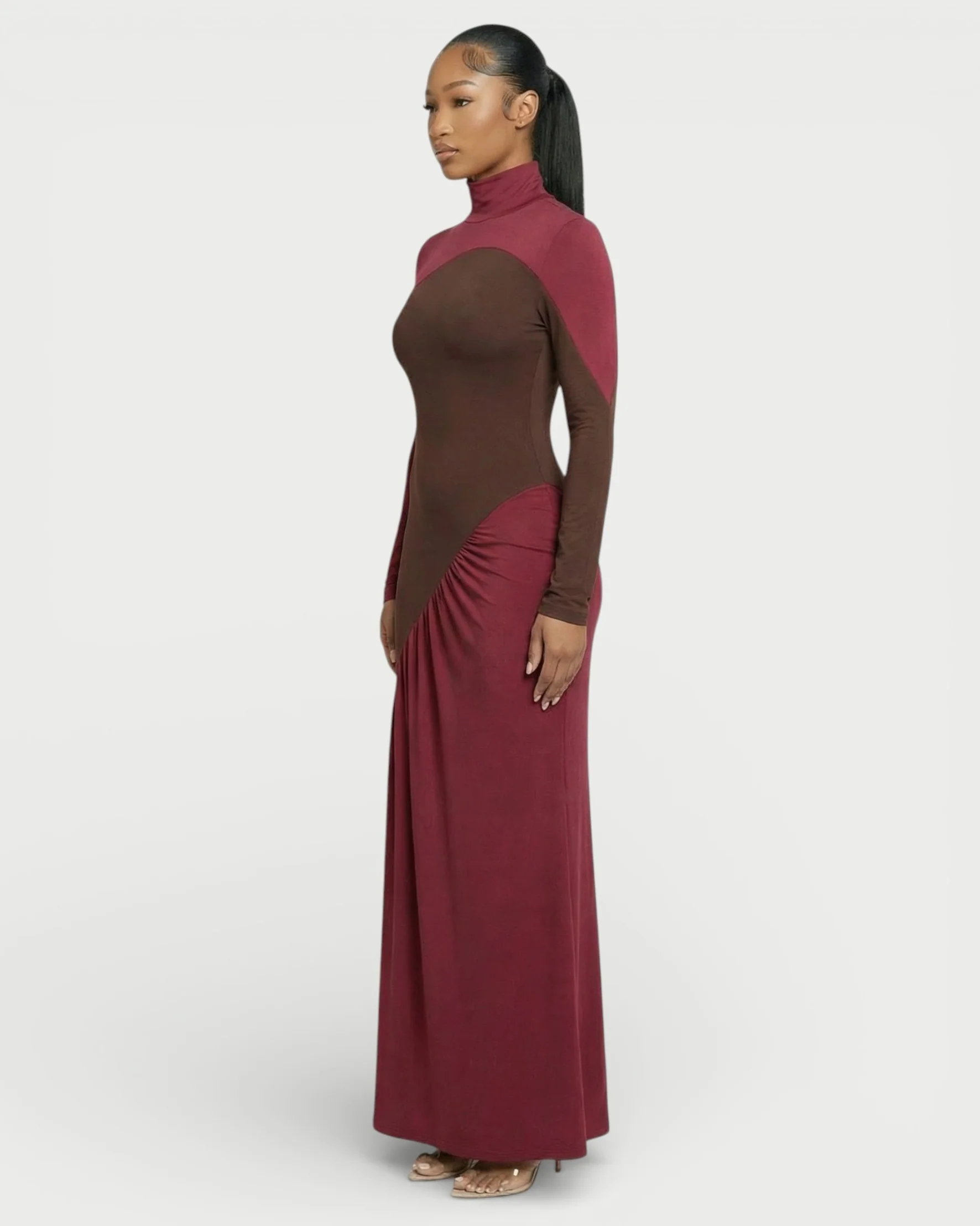 ANINA Contrast Panel Long-Sleeve Maxi Dress - Image 8