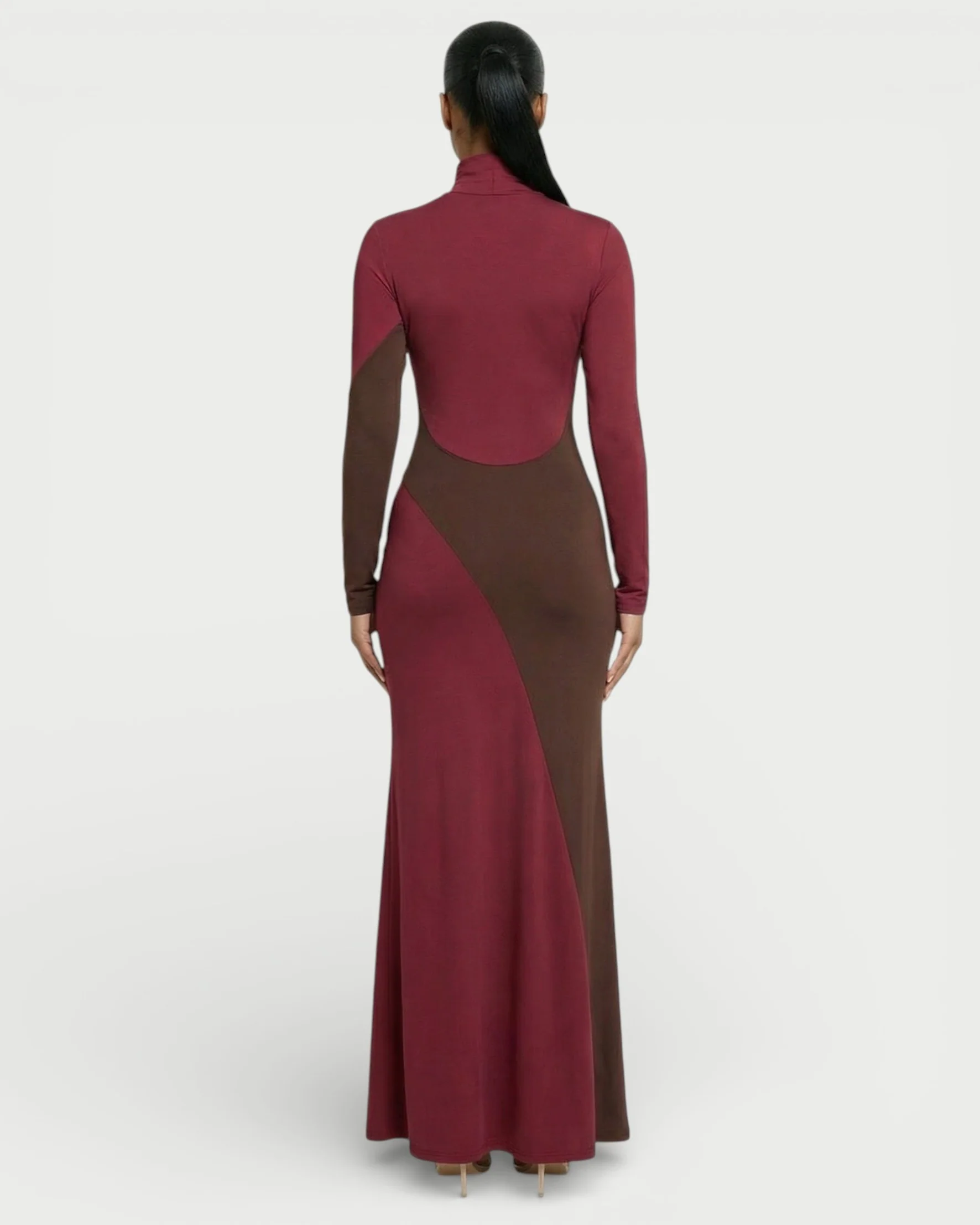 ANINA Contrast Panel Long-Sleeve Maxi Dress - Image 9