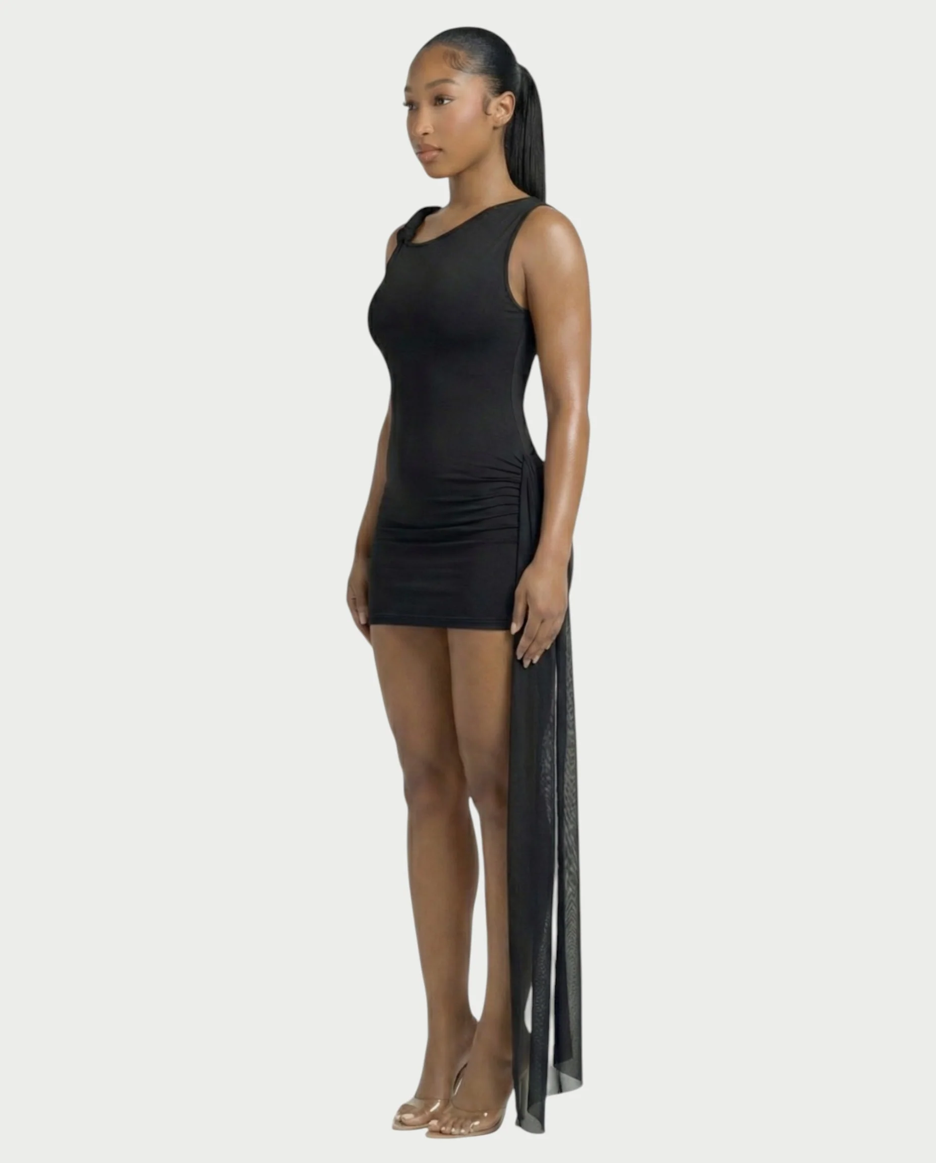 ANNARA Asymmetric Draped Mini Dress - Image 3