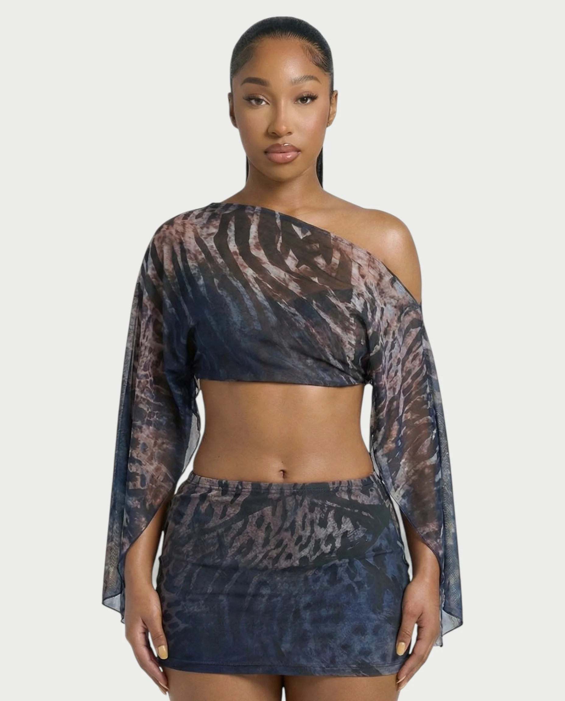 ANTONIA Abstract Print Mesh Top & Skirt Set - Image 4