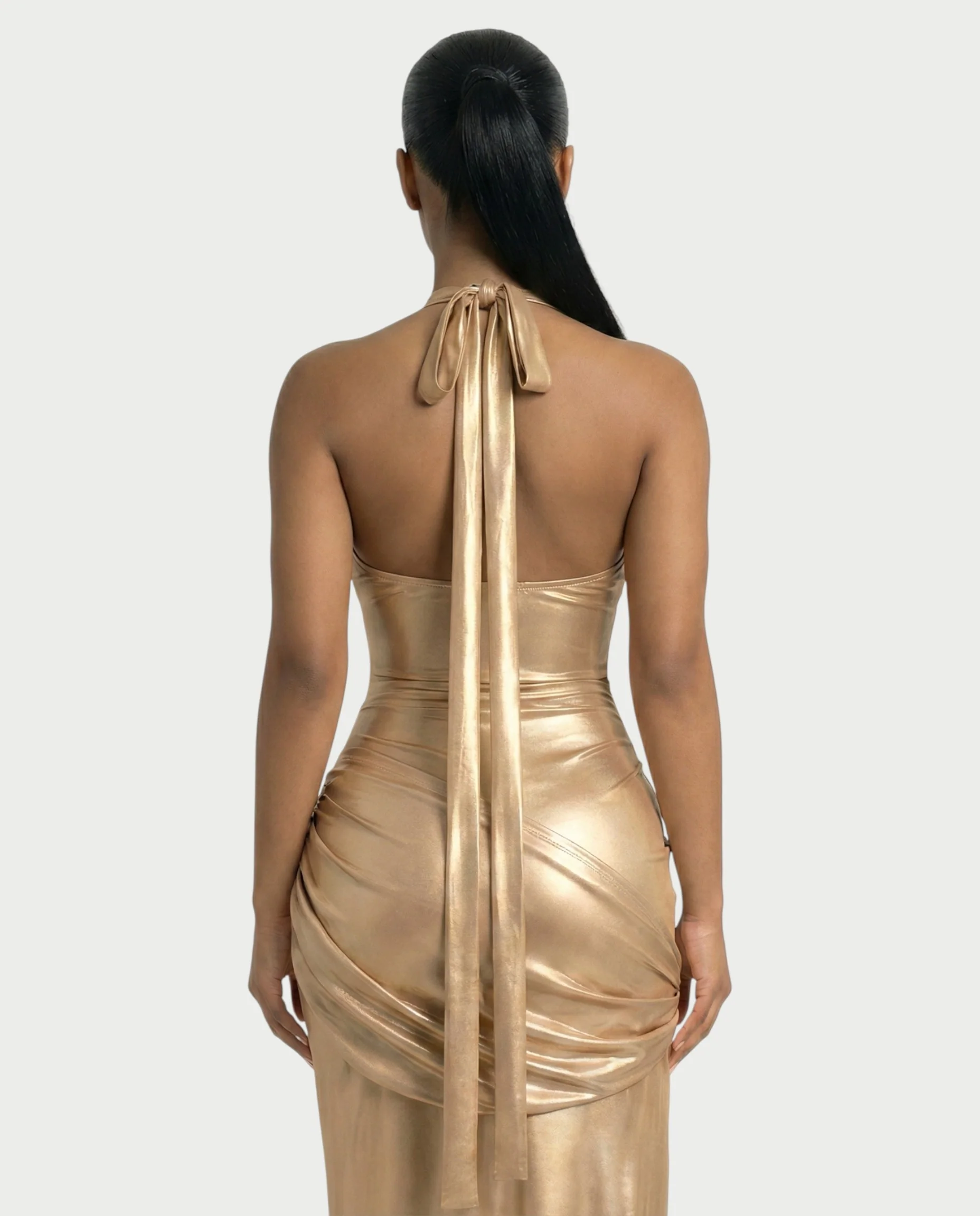 ARAYA Metallic Ruched High-Slit Maxi Dress - Image 5