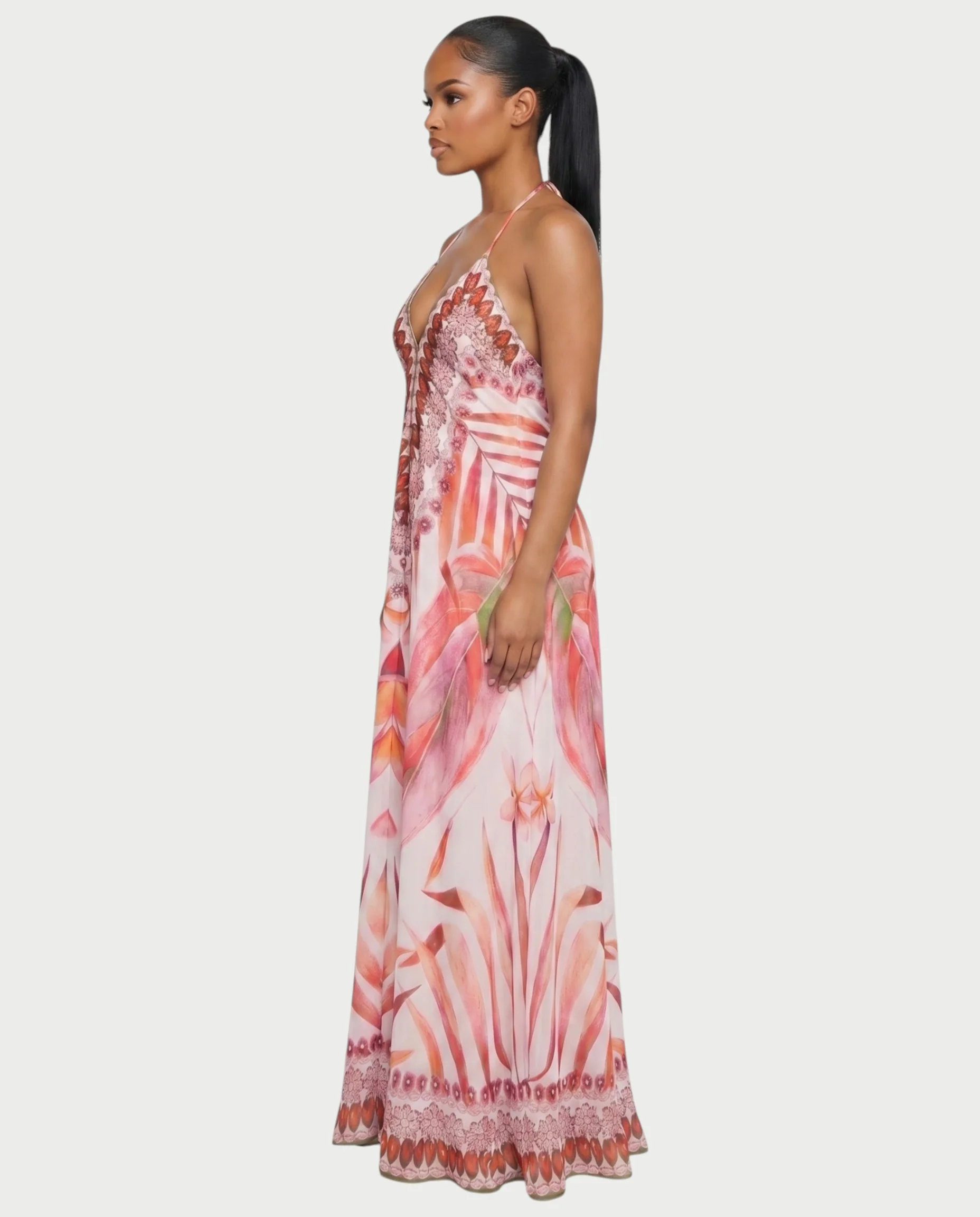 ARCIA Floral Ombre Flowing Halter Maxi Dress - Image 4