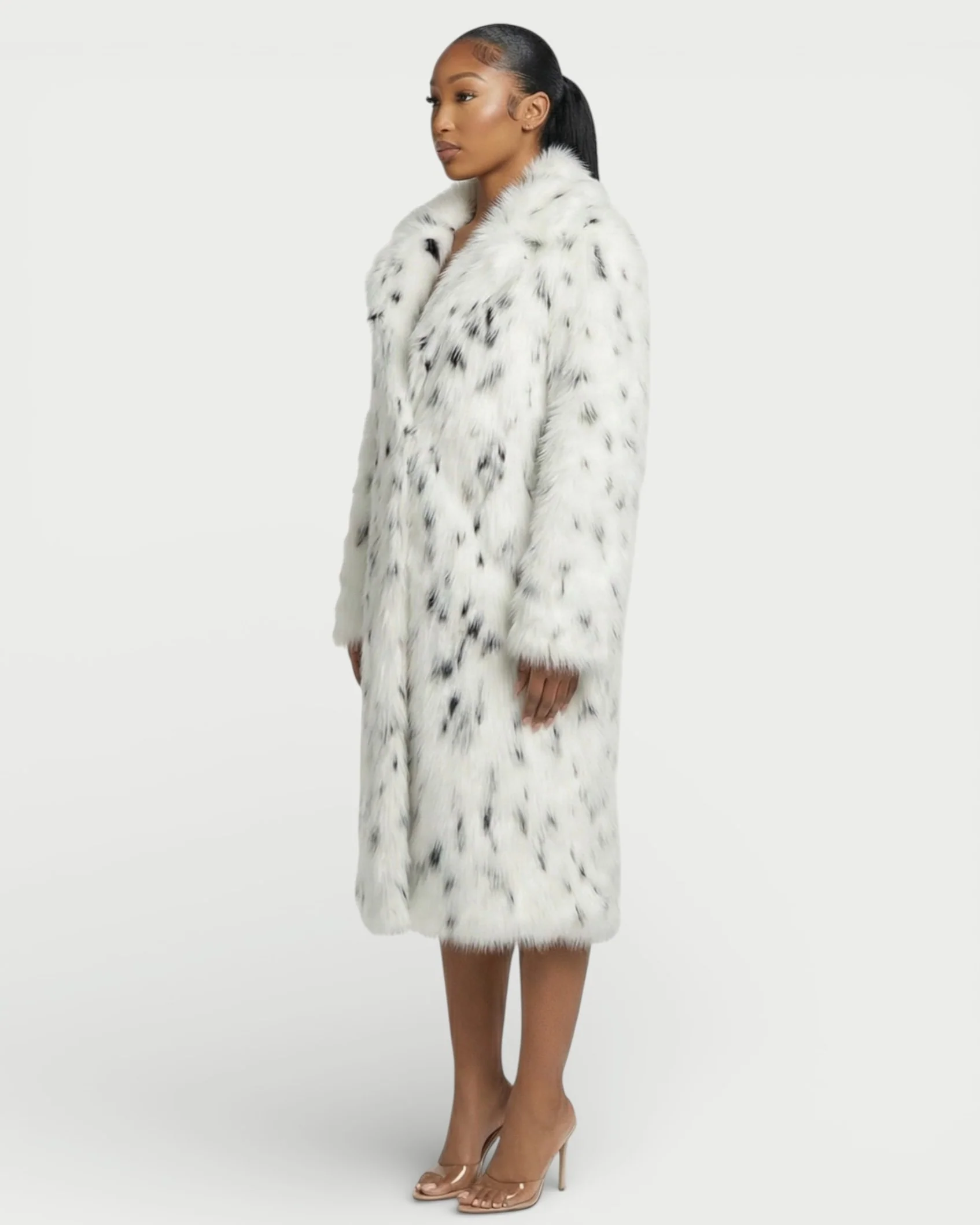 ARELYA Dalmatian Print Faux-Fur Midi Coat - Image 3