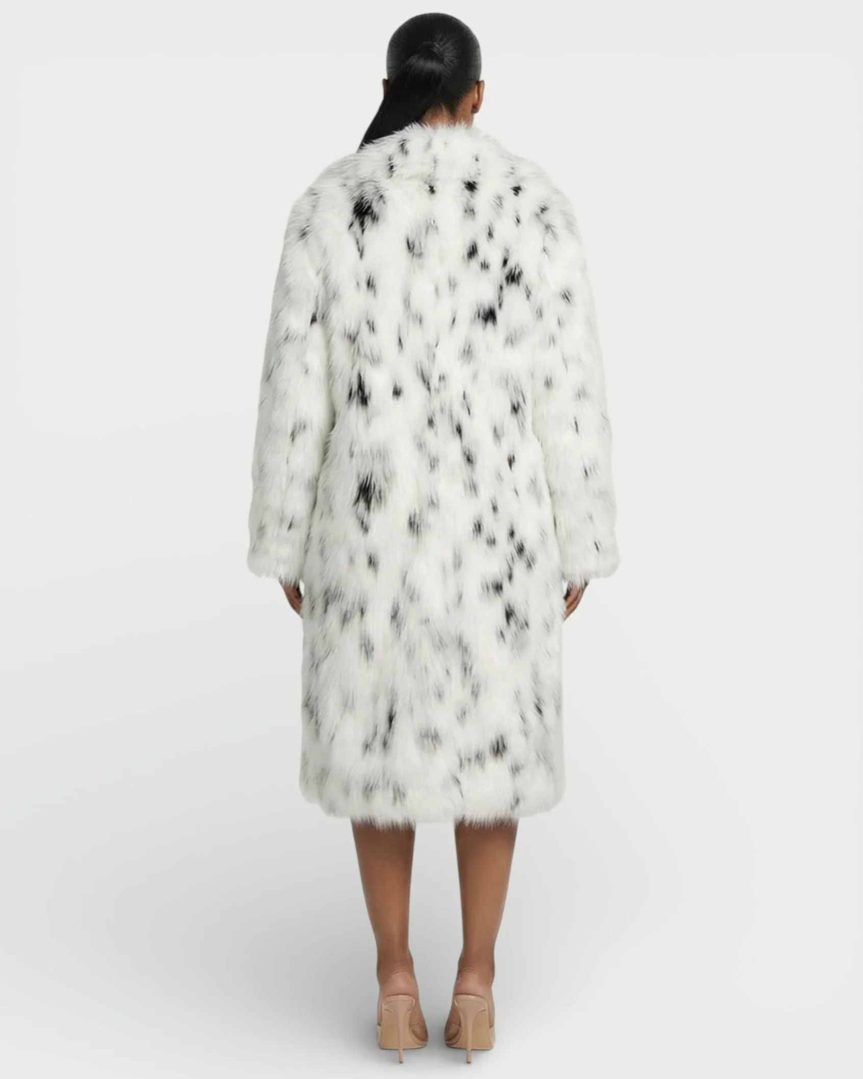 ARELYA Dalmatian Print Faux-Fur Midi Coat - Image 4