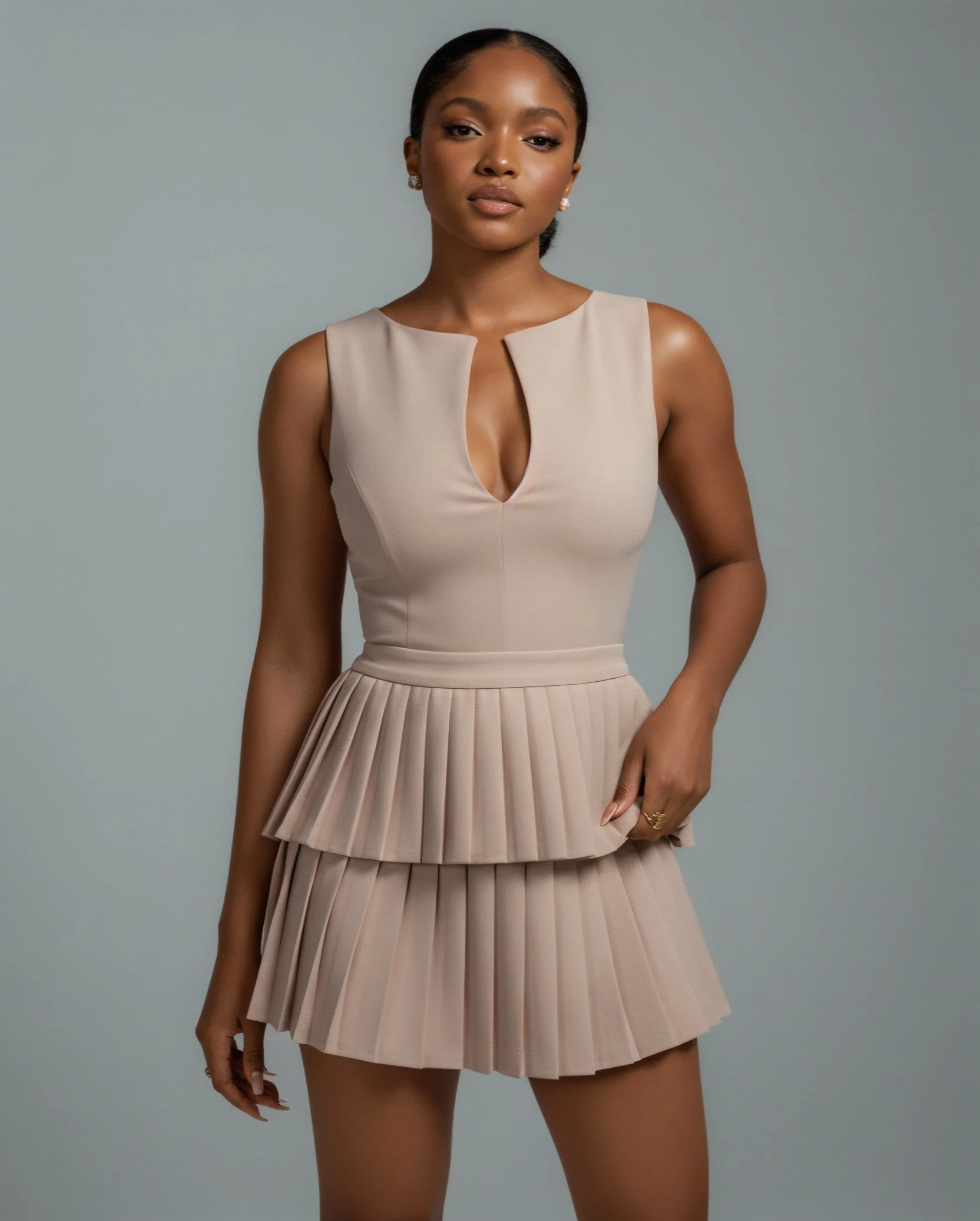 ARIANE V-Neck Pleated Mini Dress - Image 2