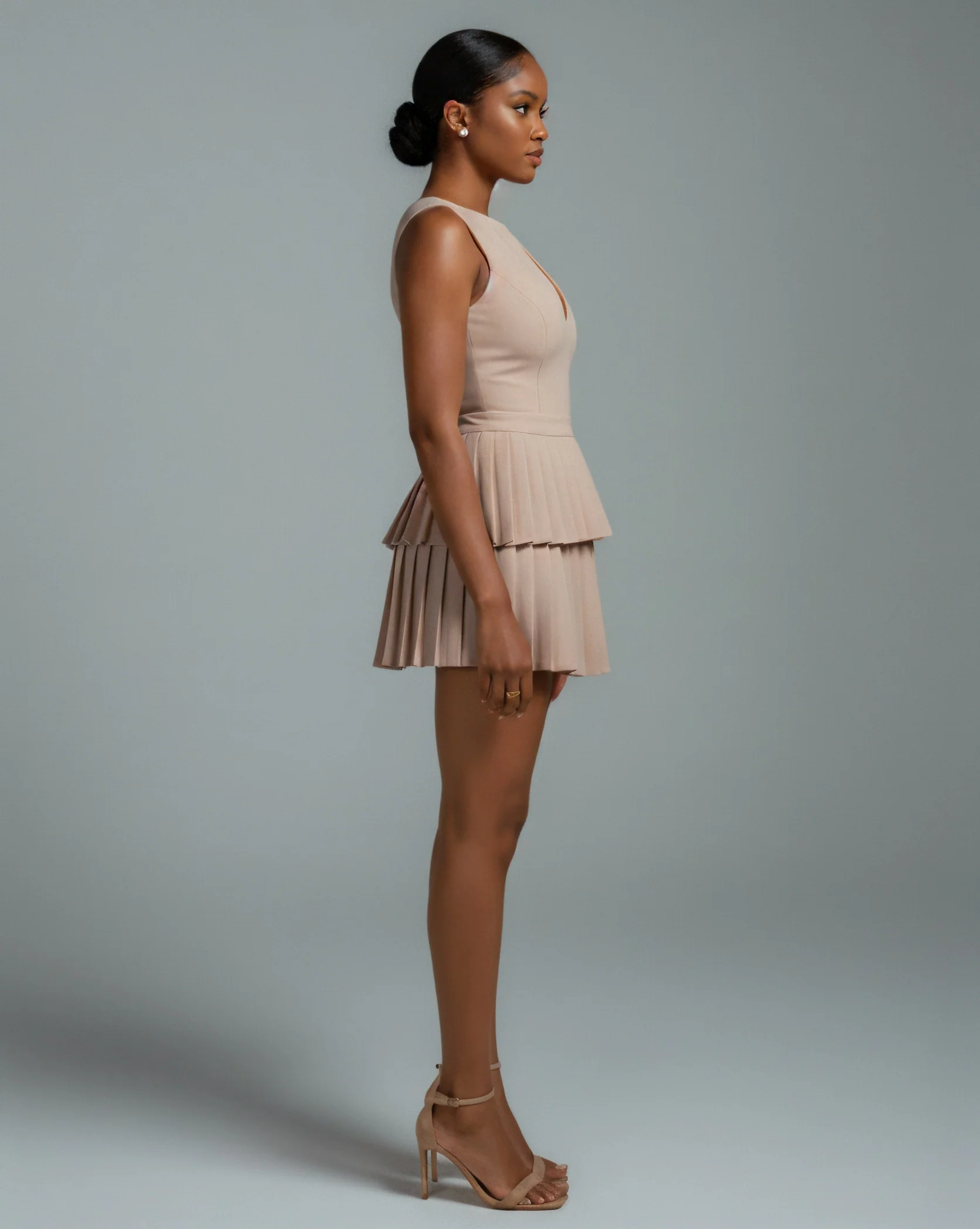 ARIANE V-Neck Pleated Mini Dress - Image 3