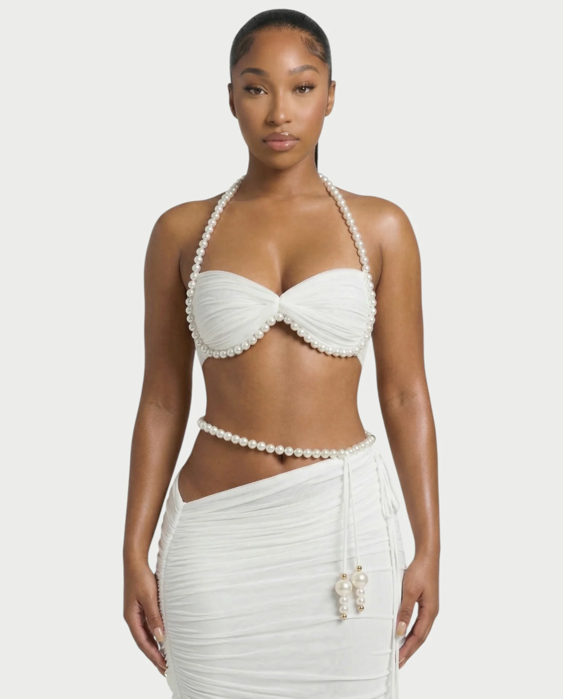 ASELA Pearl Halter Neck Top & Maxi Skirt Set - Image 4