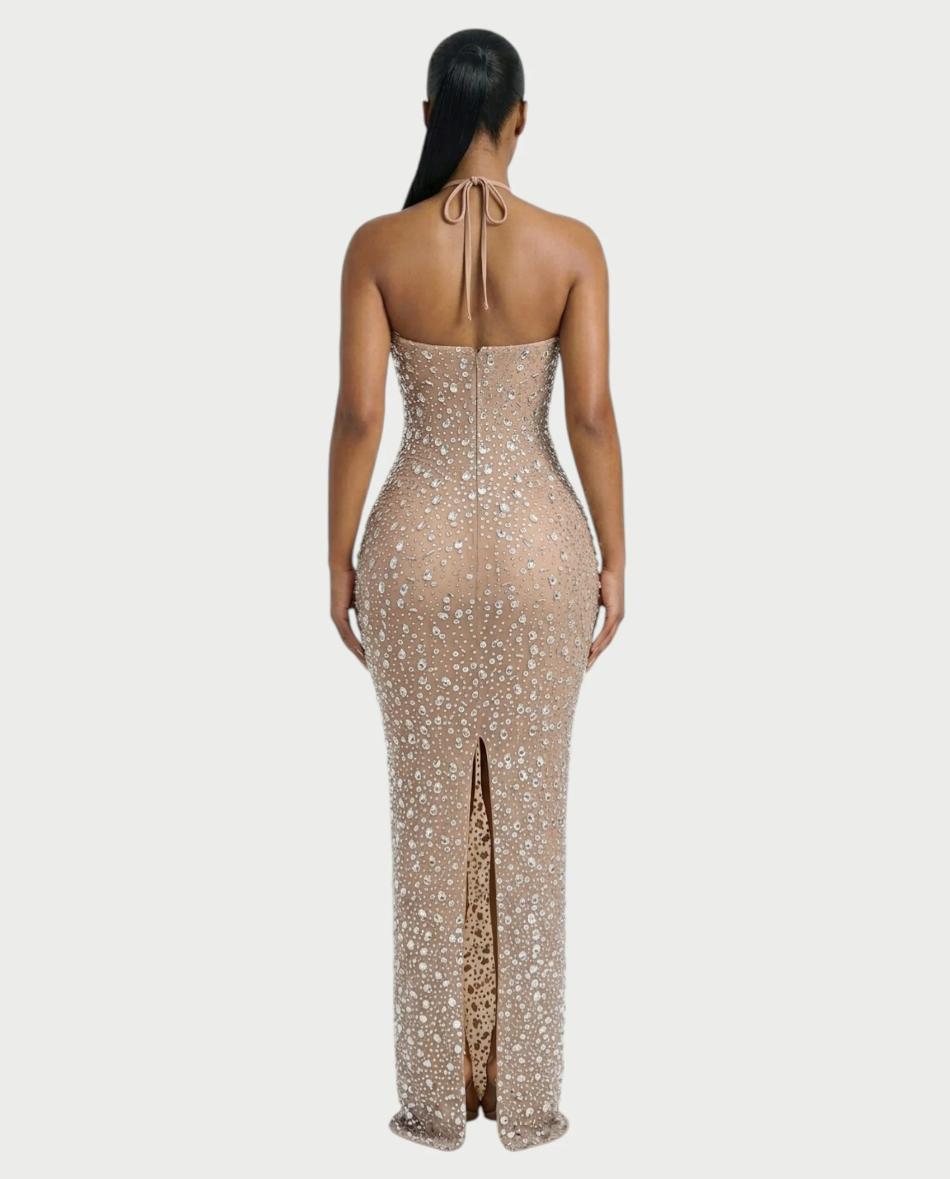 ASHA Rhinestone Halter Bodycon Maxi Dress - Image 2