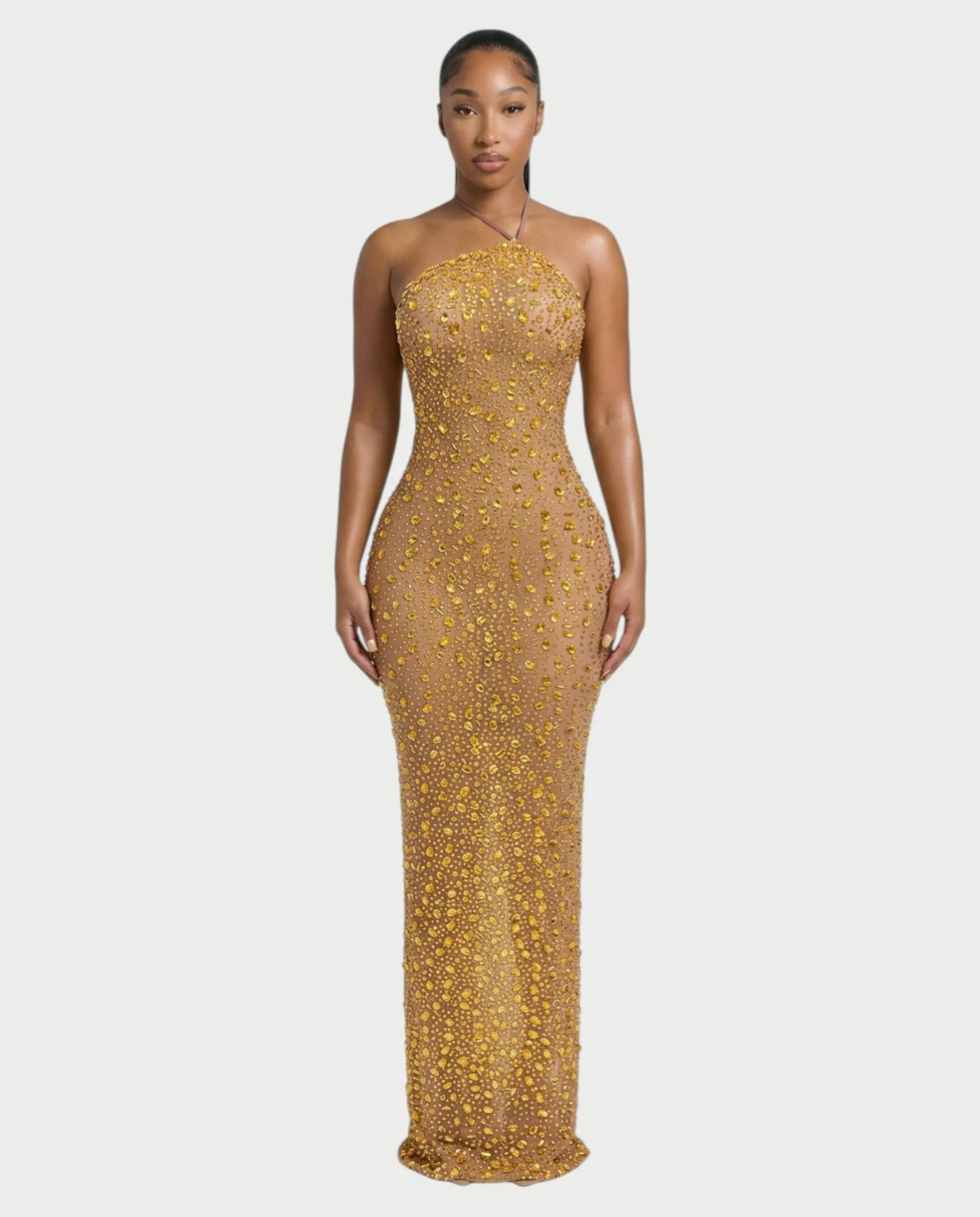 ASHA Rhinestone Halter Bodycon Maxi Dress - Image 6