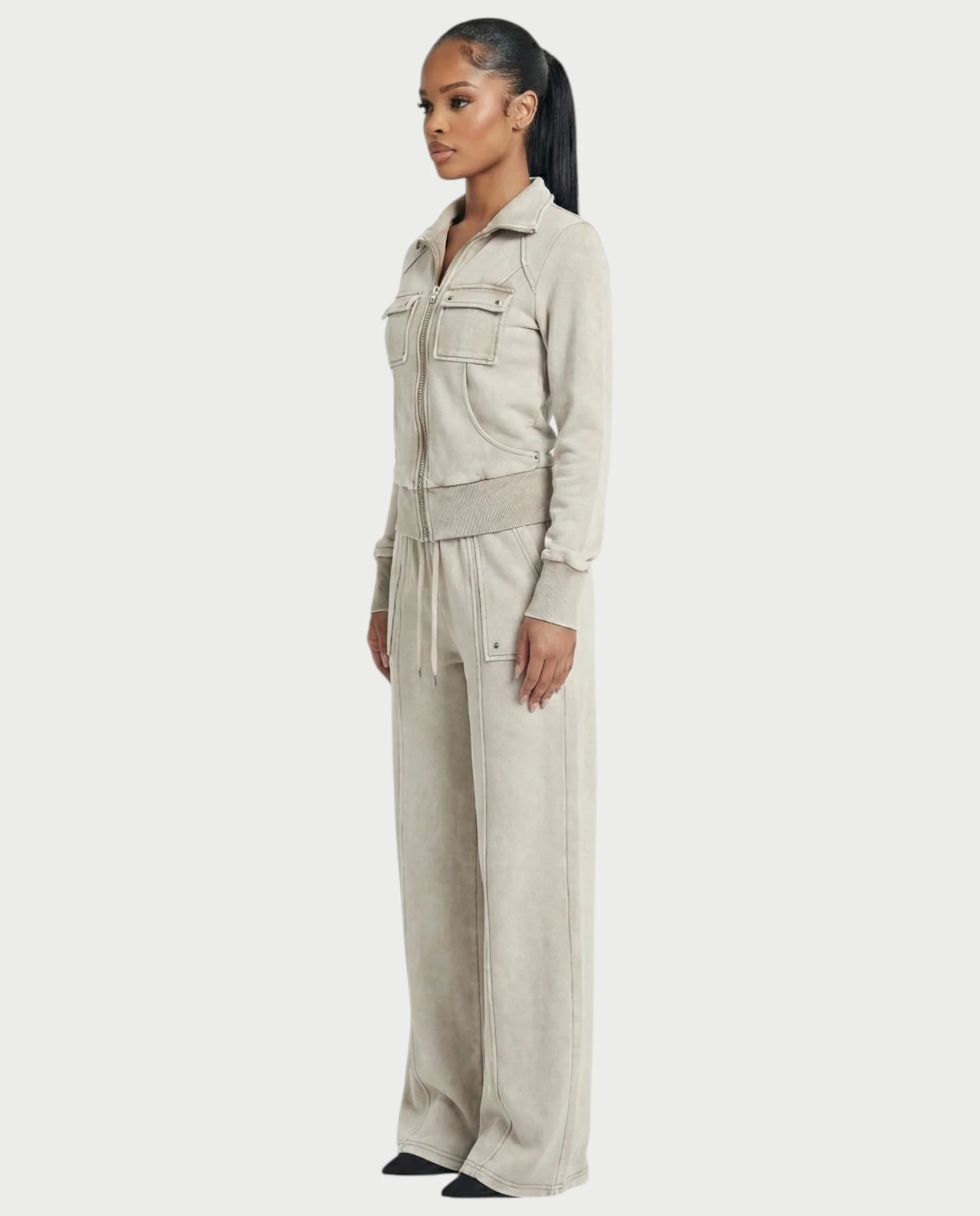ASHINA Washed Zip-Up Jacket & Wide-Leg Drawstring Pants Set - Image 10