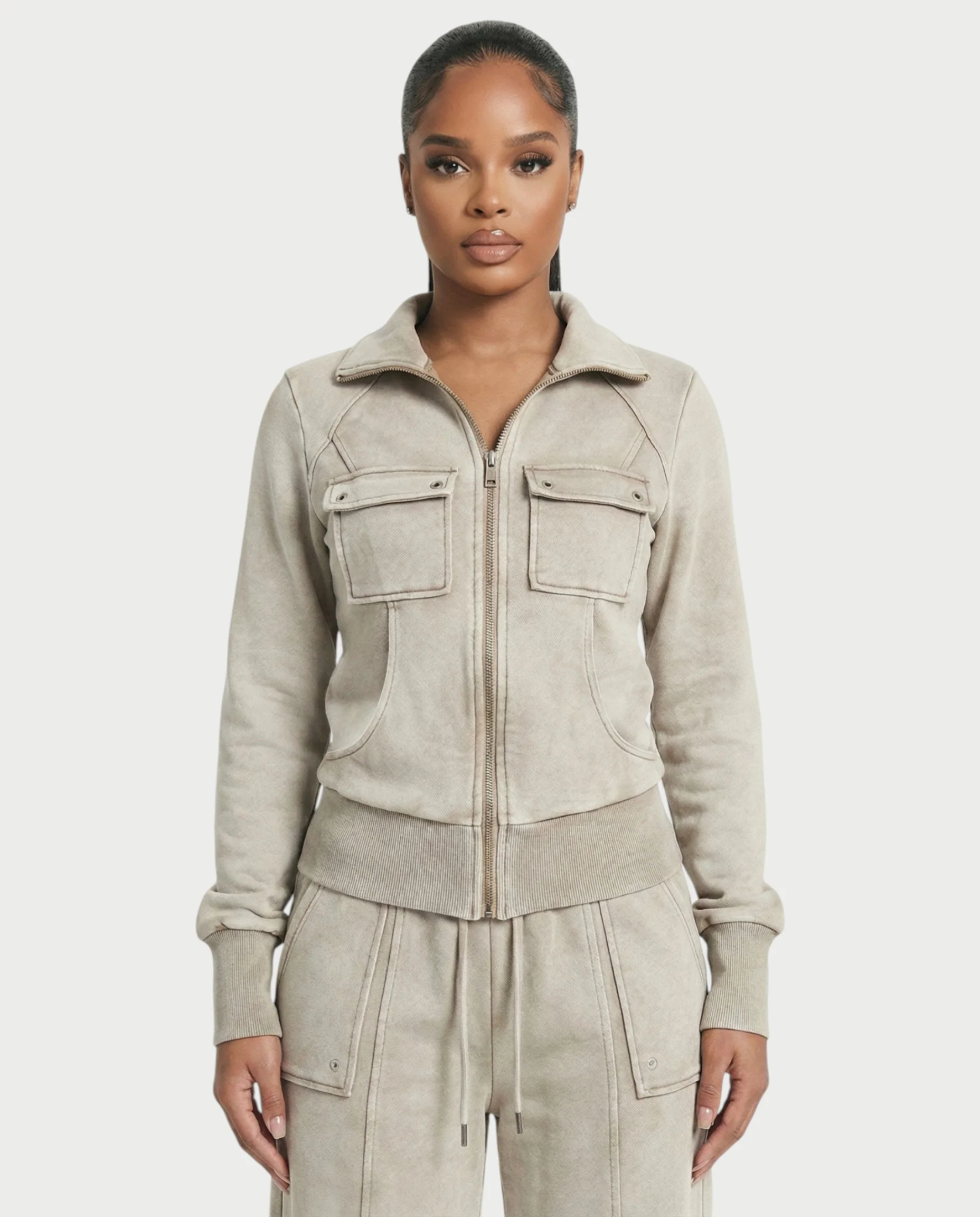 ASHINA Washed Zip-Up Jacket & Wide-Leg Drawstring Pants Set - Image 13