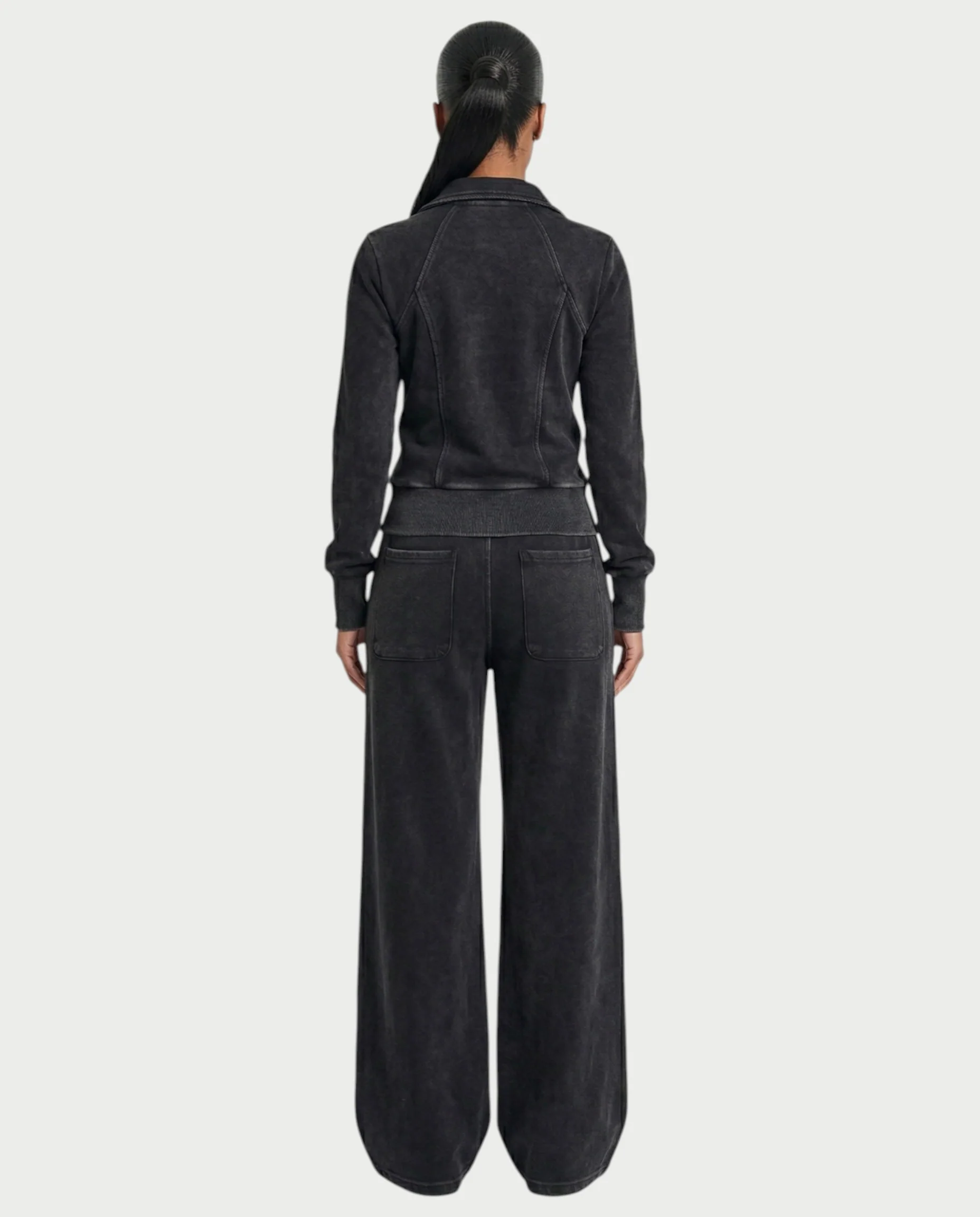 ASHINA Washed Zip-Up Jacket & Wide-Leg Drawstring Pants Set - Image 2