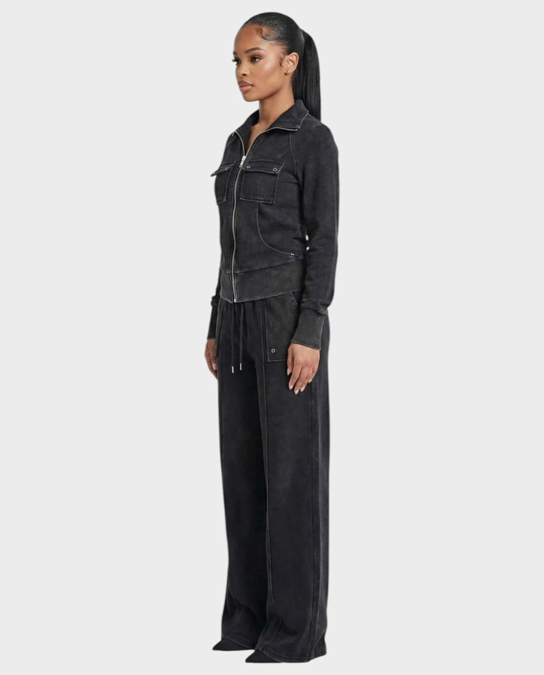 ASHINA Washed Zip-Up Jacket & Wide-Leg Drawstring Pants Set - Image 3