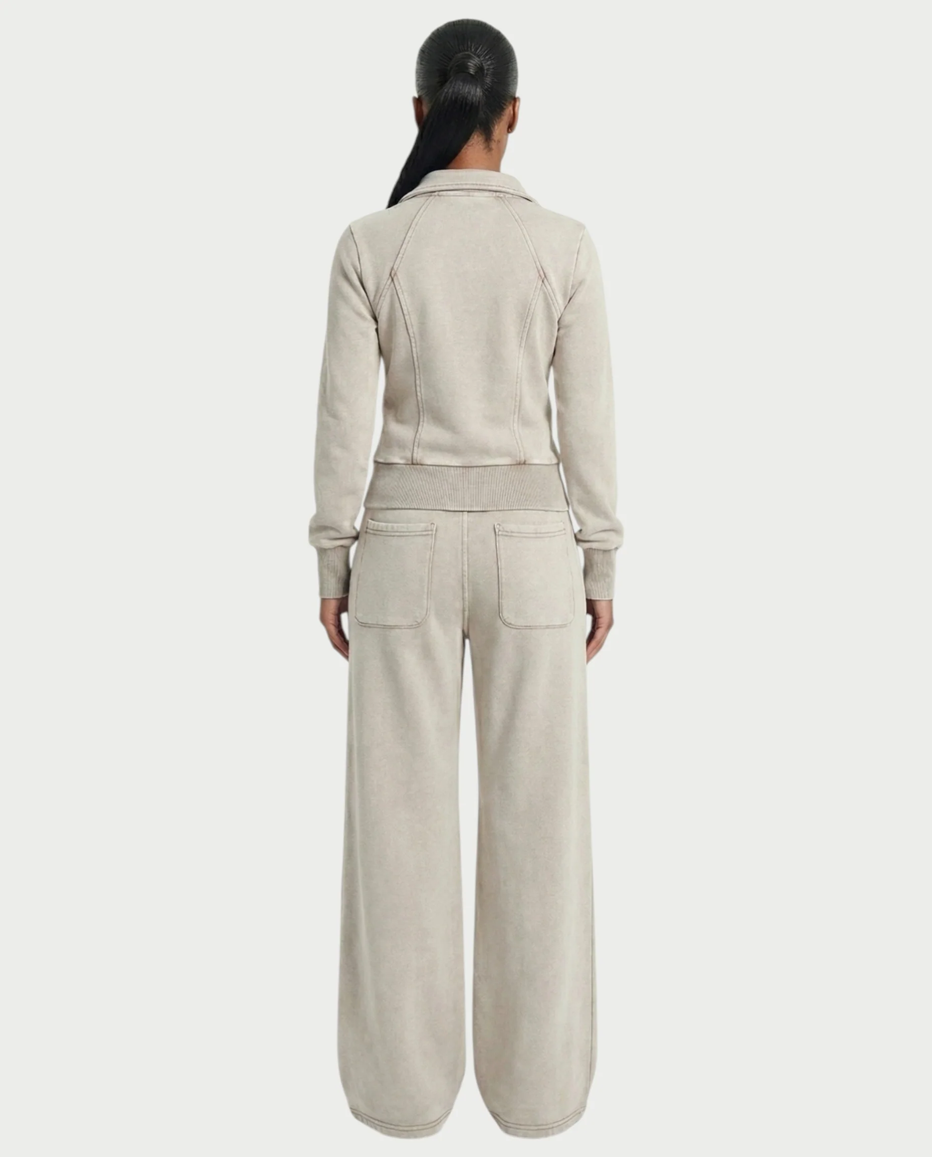 ASHINA Washed Zip-Up Jacket & Wide-Leg Drawstring Pants Set - Image 9
