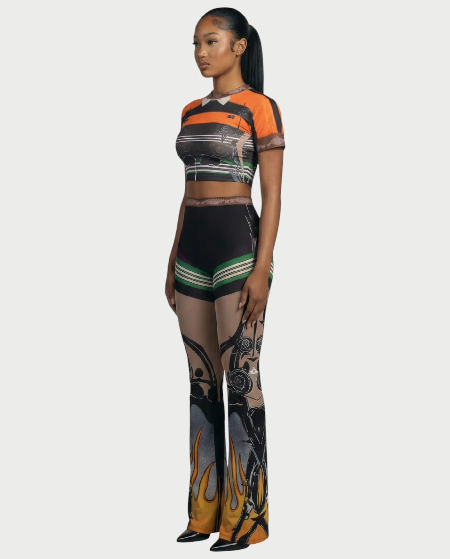 ASHLYN Printed Mesh Crop Top & Pants Set - Image 3