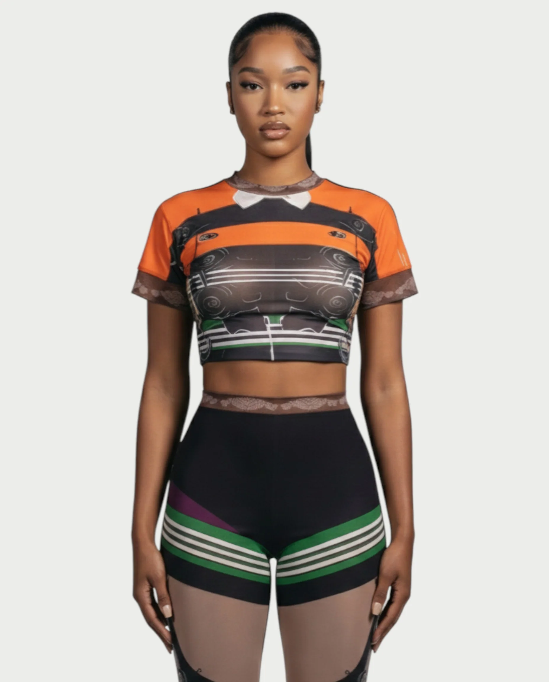 ASHLYN Printed Mesh Crop Top & Pants Set - Image 4