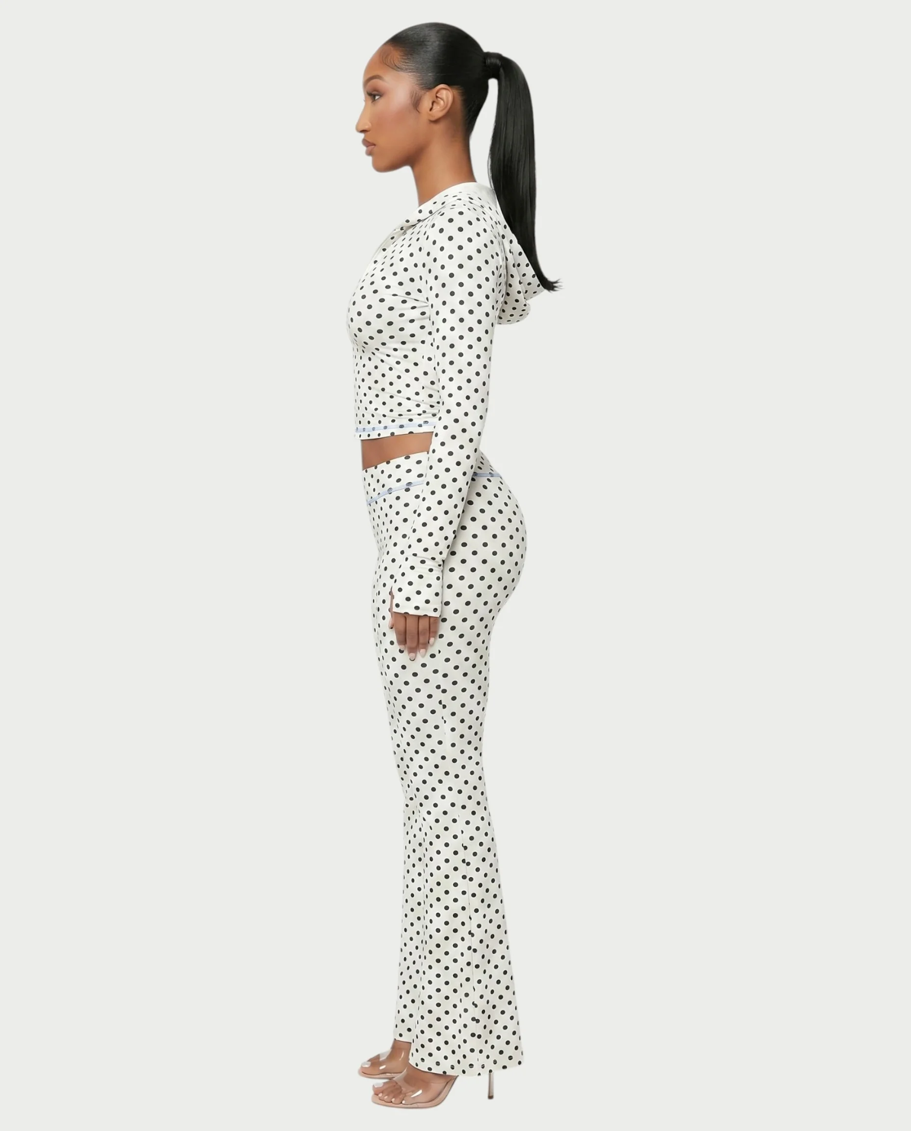 AUREY Polka Dot Zip-Up Hoodie & Flare Pants Set - Image 3