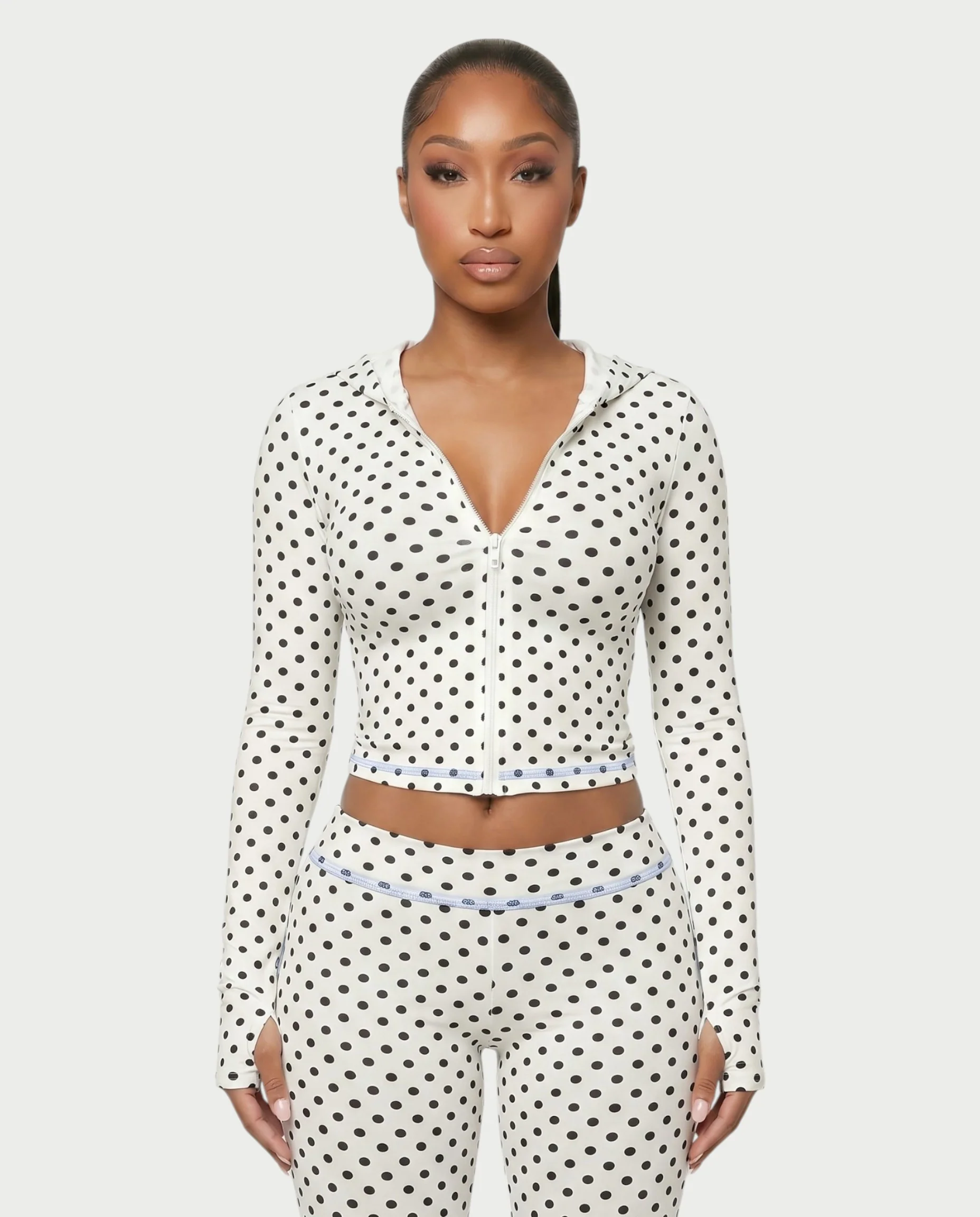 AUREY Polka Dot Zip-Up Hoodie & Flare Pants Set - Image 4