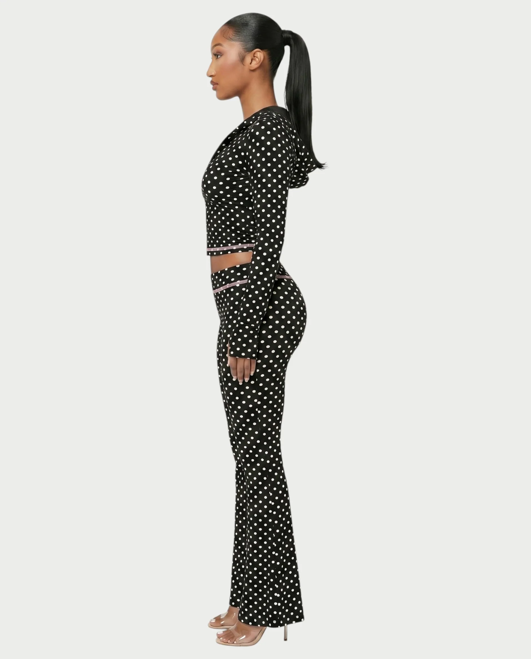 AUREY Polka Dot Zip-Up Hoodie & Flare Pants Set - Image 8
