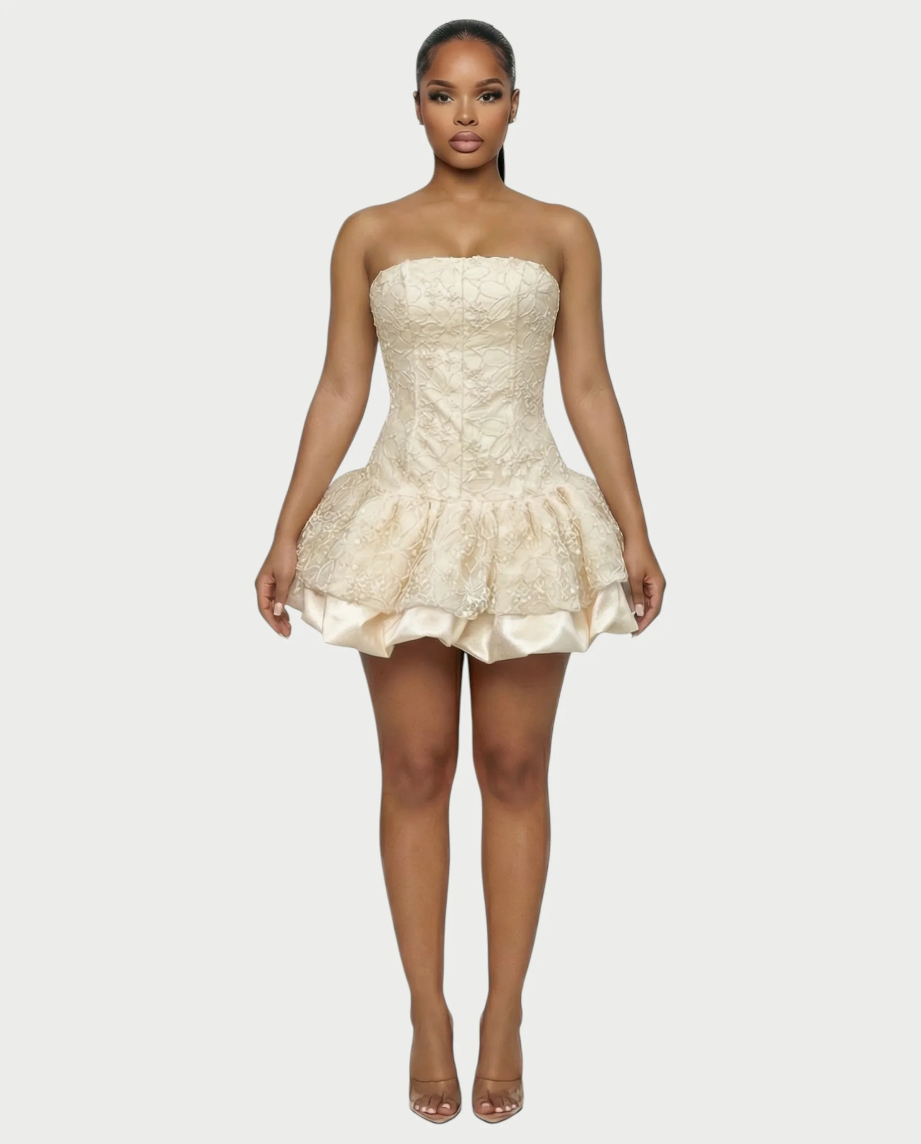 AVARINE Strapless Floral Lace Mini Dress - Image 18