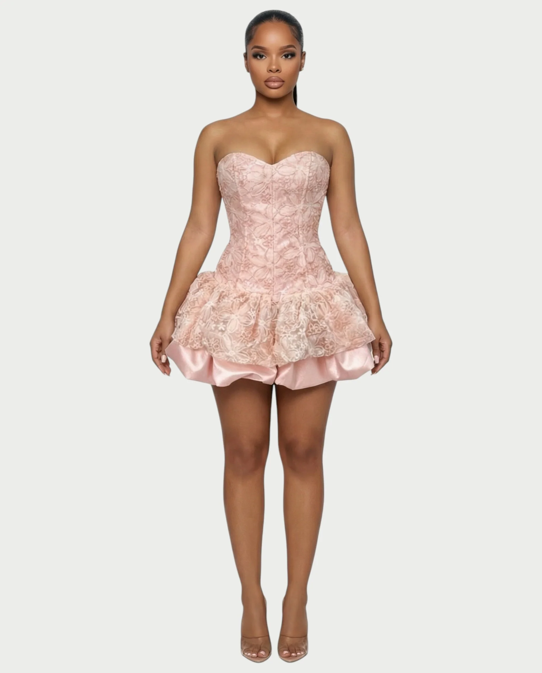 AVARINE Strapless Floral Lace Mini Dress - Image 6
