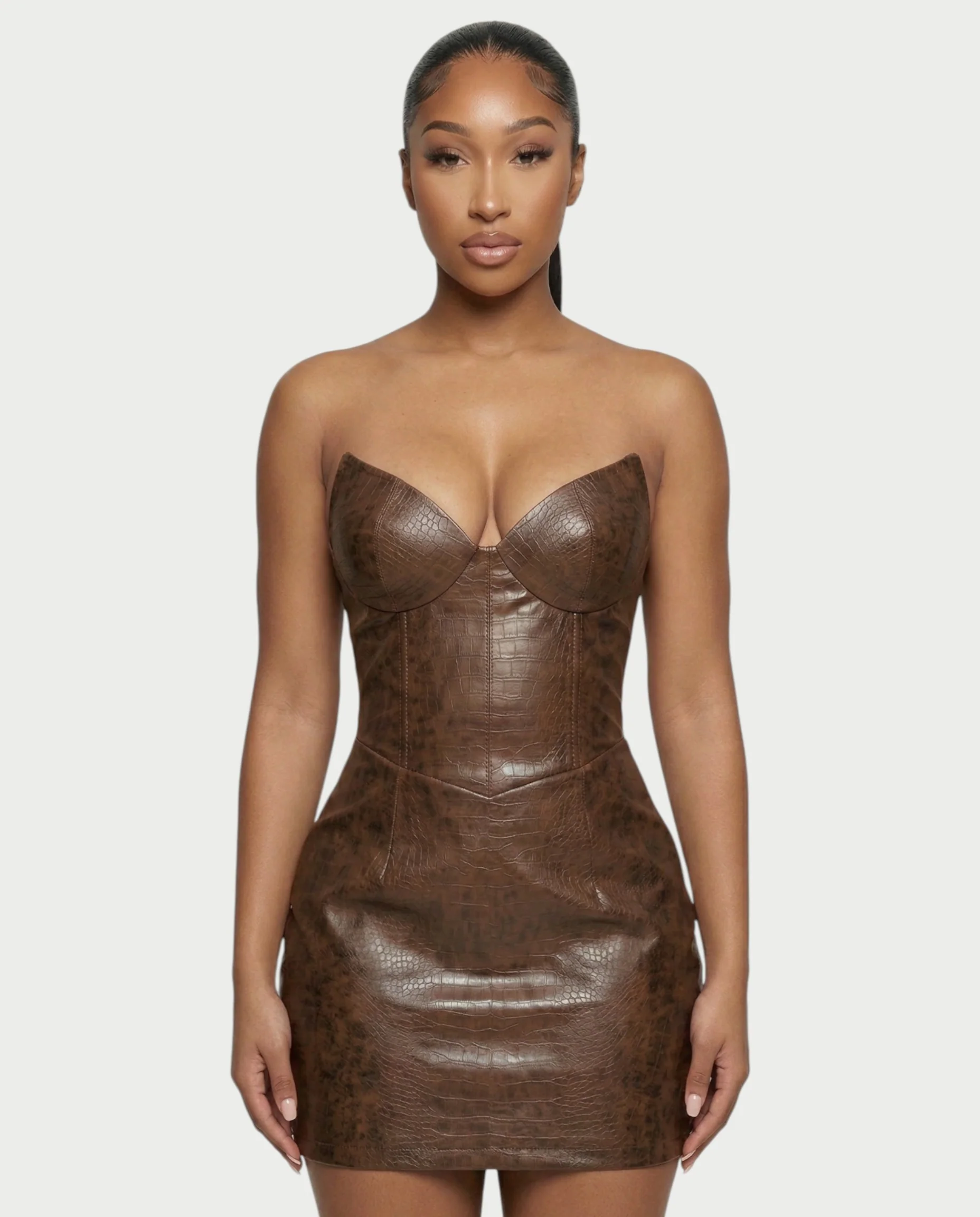 AVERA Croc-Embossed Corset Mini Dress - Image 9