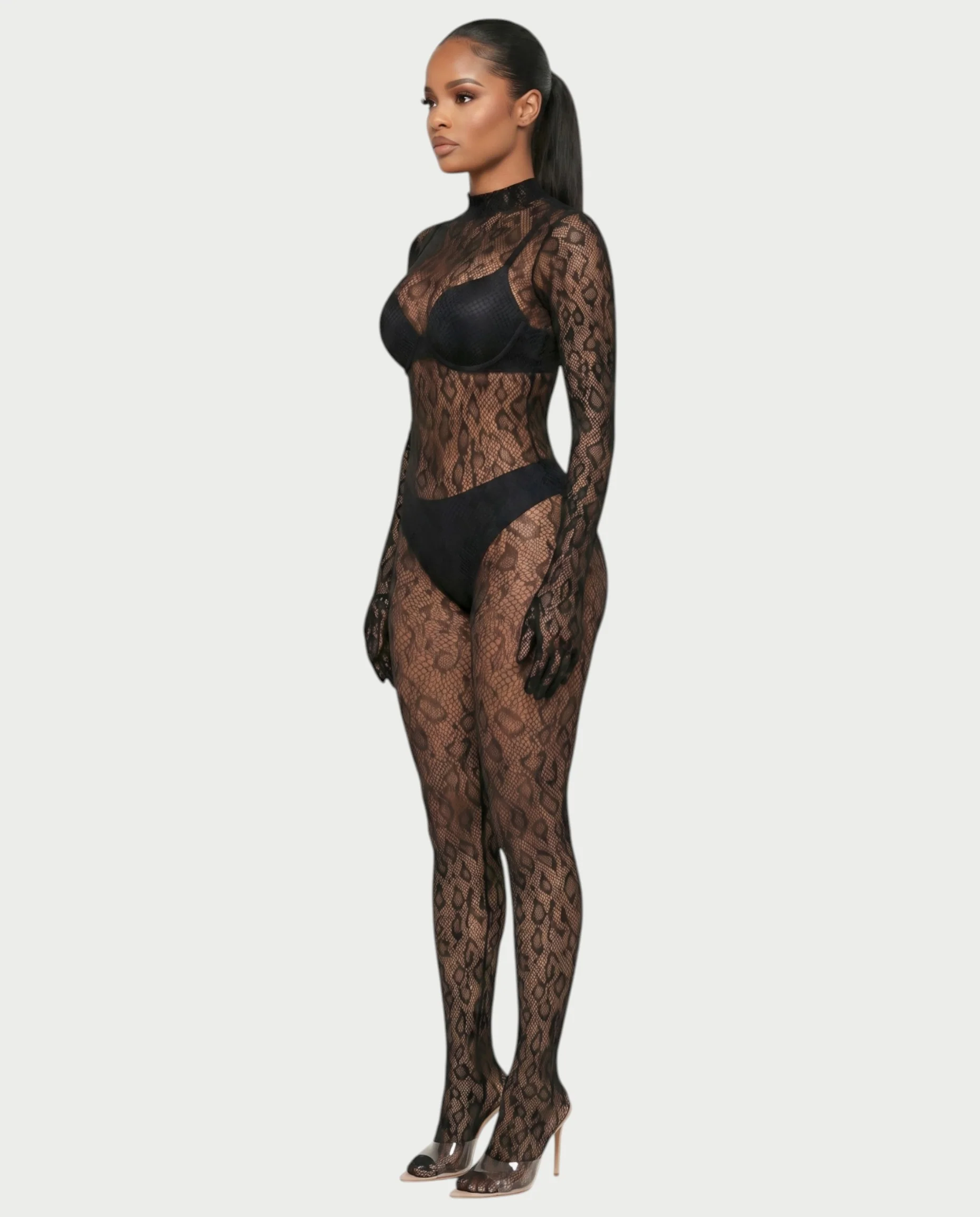 AVILA Sheer Leopard Lace Bodycon Jumpsuit - Image 4