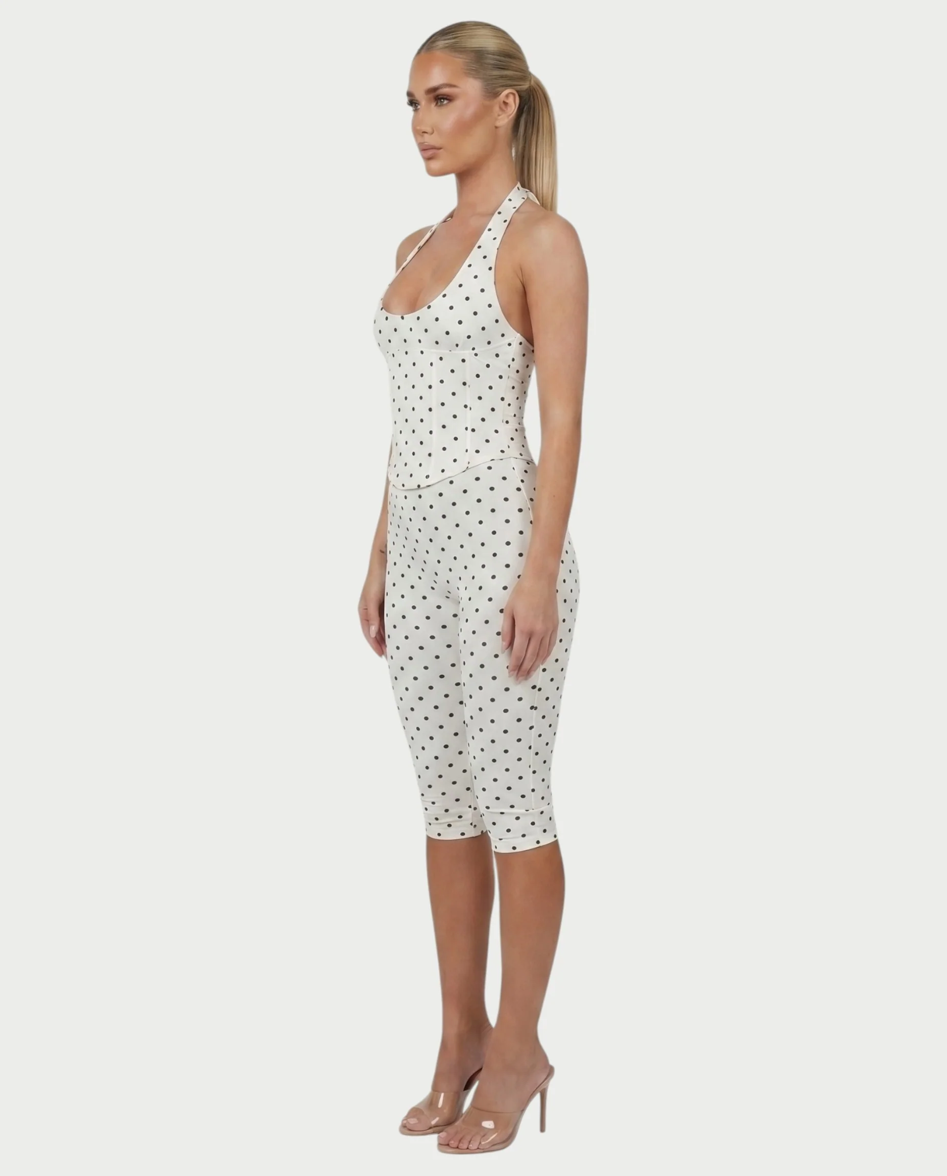 AVINYA Polka Dot Halter Top & Capri Pants Set - Image 3
